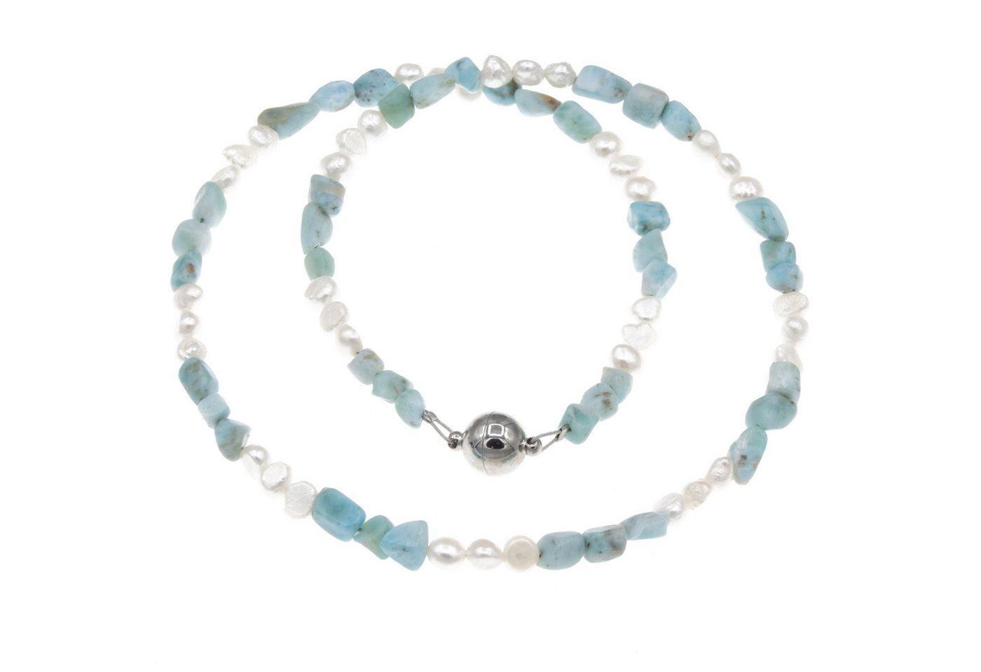 Bella Carina Perlenkette Kette mit Larimar und Süßwasser Perlen Magnetverschluss