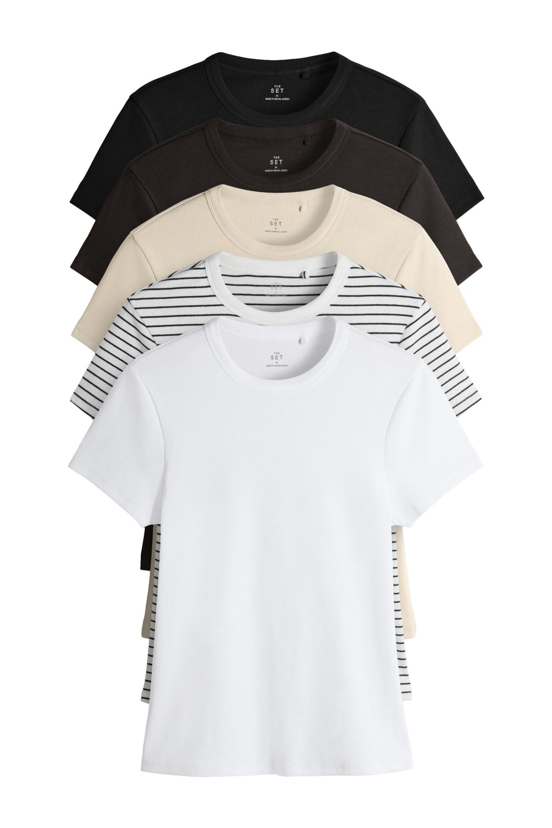 The Set T-Shirt The Set gerippte Kurzarm-T-Shirts, 5er-Pack (5-tlg) günstig online kaufen