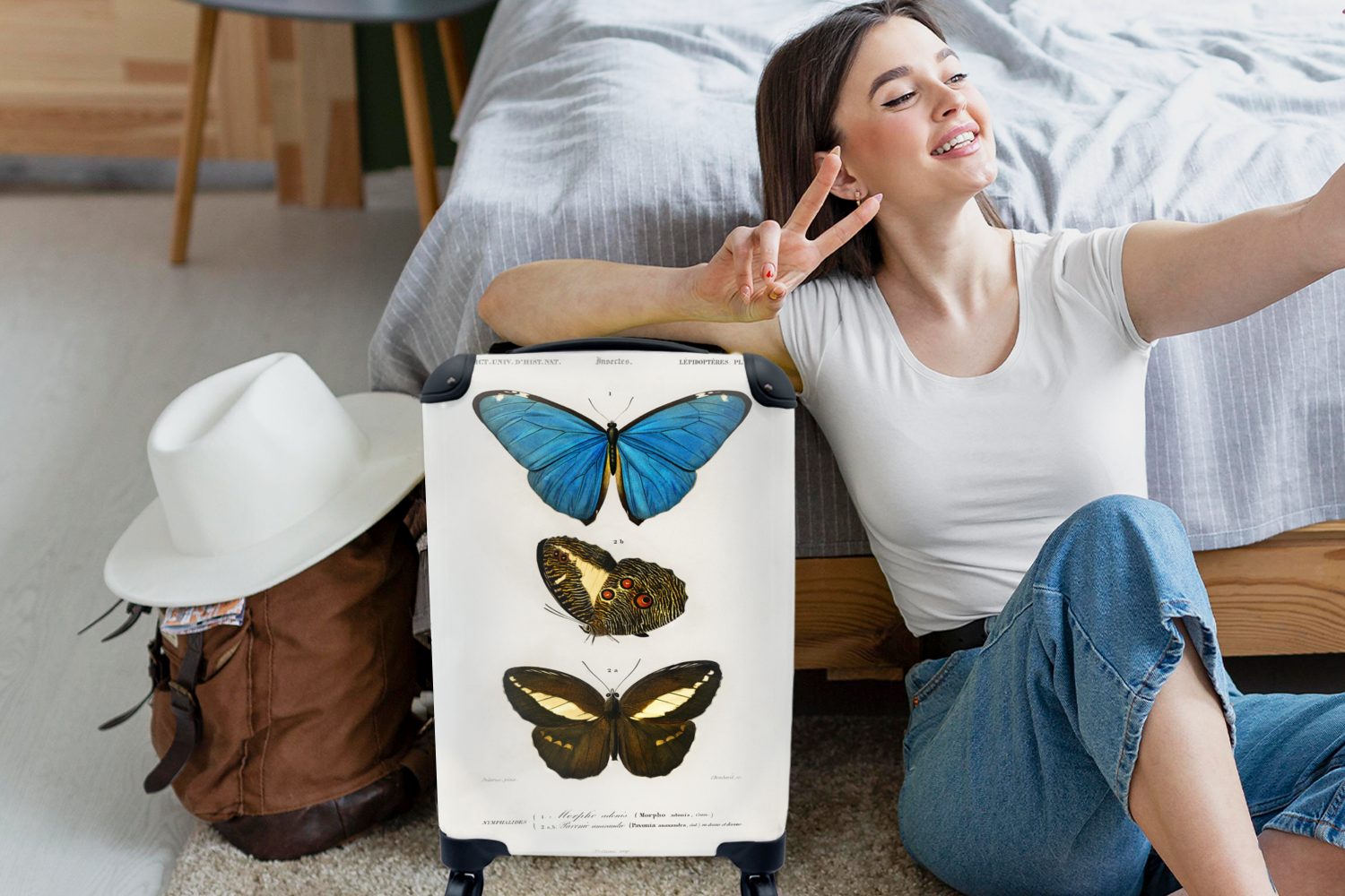 MuchoWow Handgepäckkoffer Schmetterling Trolley, - Insekten, für Handgepäck Ferien, 4 Reisekoffer Vintage Rollen, rollen, mit - Reisetasche