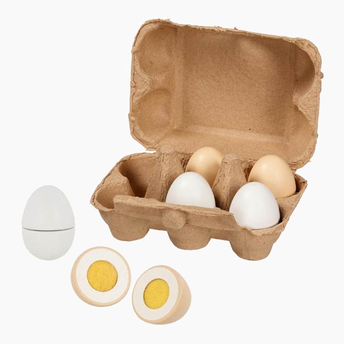 goki Kinder-Küchenset Eier mit Klettverbindung in Eierpappe, (packung, 7-tlg., set), für Kinderküche, Kaufladen und Frühstücksideen
