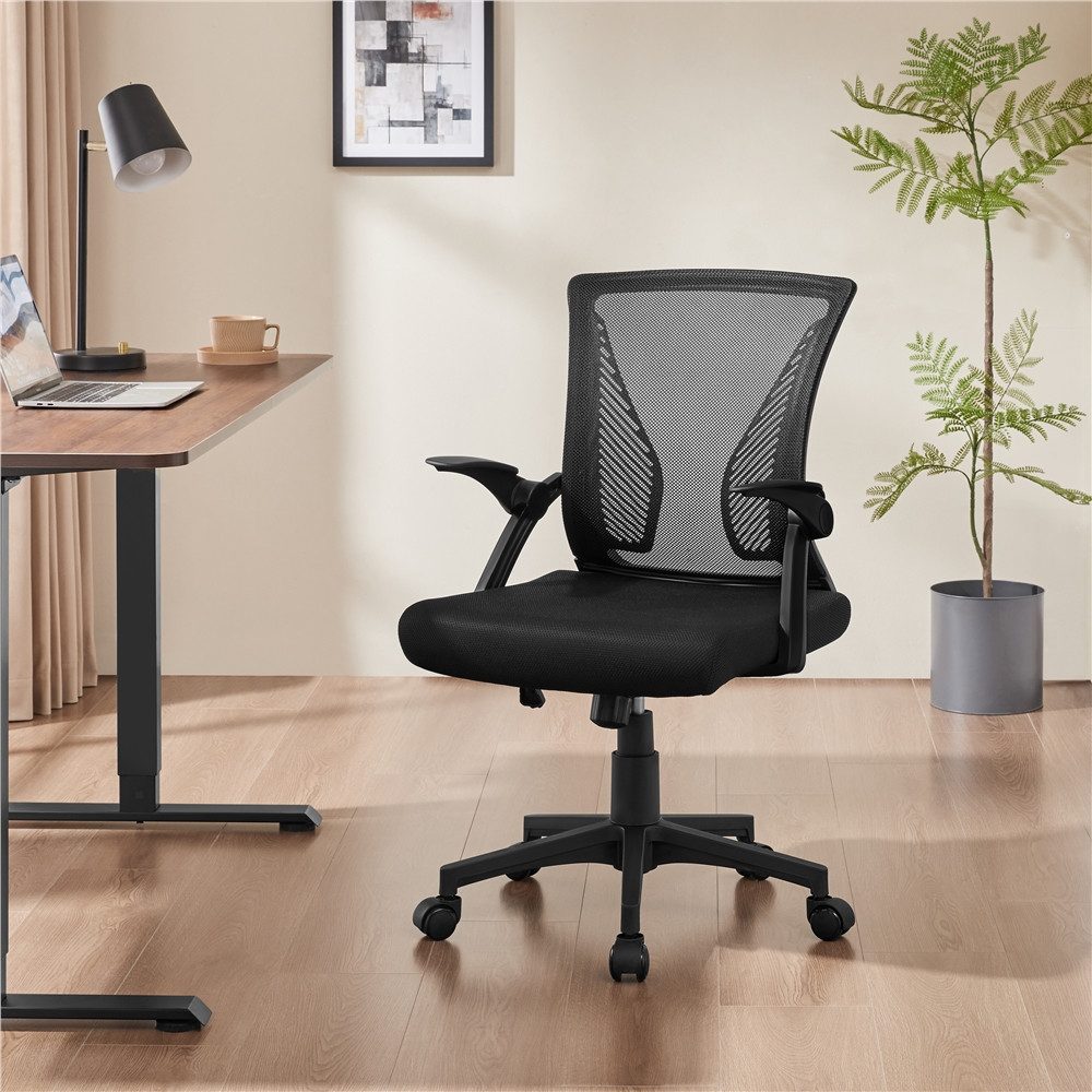 Yaheetech Bürostuhl aus Mesh-Gewebe Höhenverstellbarer Schreibtischstuhl, Ergonomischer Drehstuhl Arbeitsstuhl mit Hochklappbaren Armlehnen – Bild 3 von 5