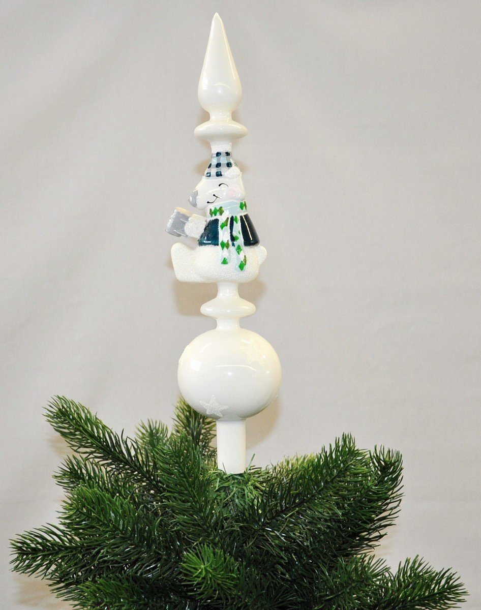 Kaemingk Christbaumspitze Christbaumspitze Glas 34cm Spitze Matt Glitzer Bär Eule Pinguin Tanne, Echt Glas, Massive Ausführung, Inklusive praktischer Aufbewahrungsbox