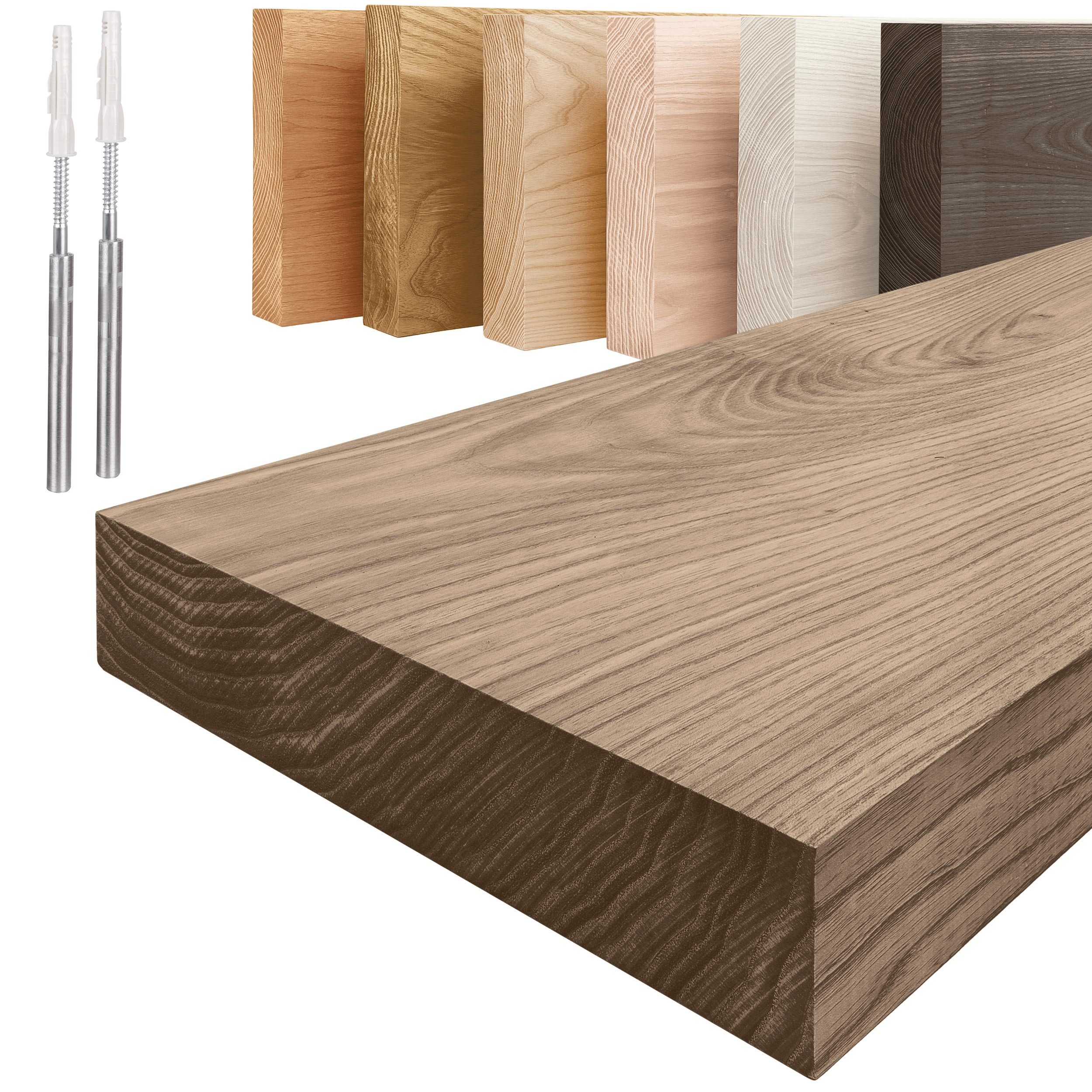 LAMO Manufaktur Wandregal Holz Gerade, Regal Farbe: Nussbaum, Invisible: Schweberegal, 40 cm, Komplett-Set, 40mm stake Massivholzplatte