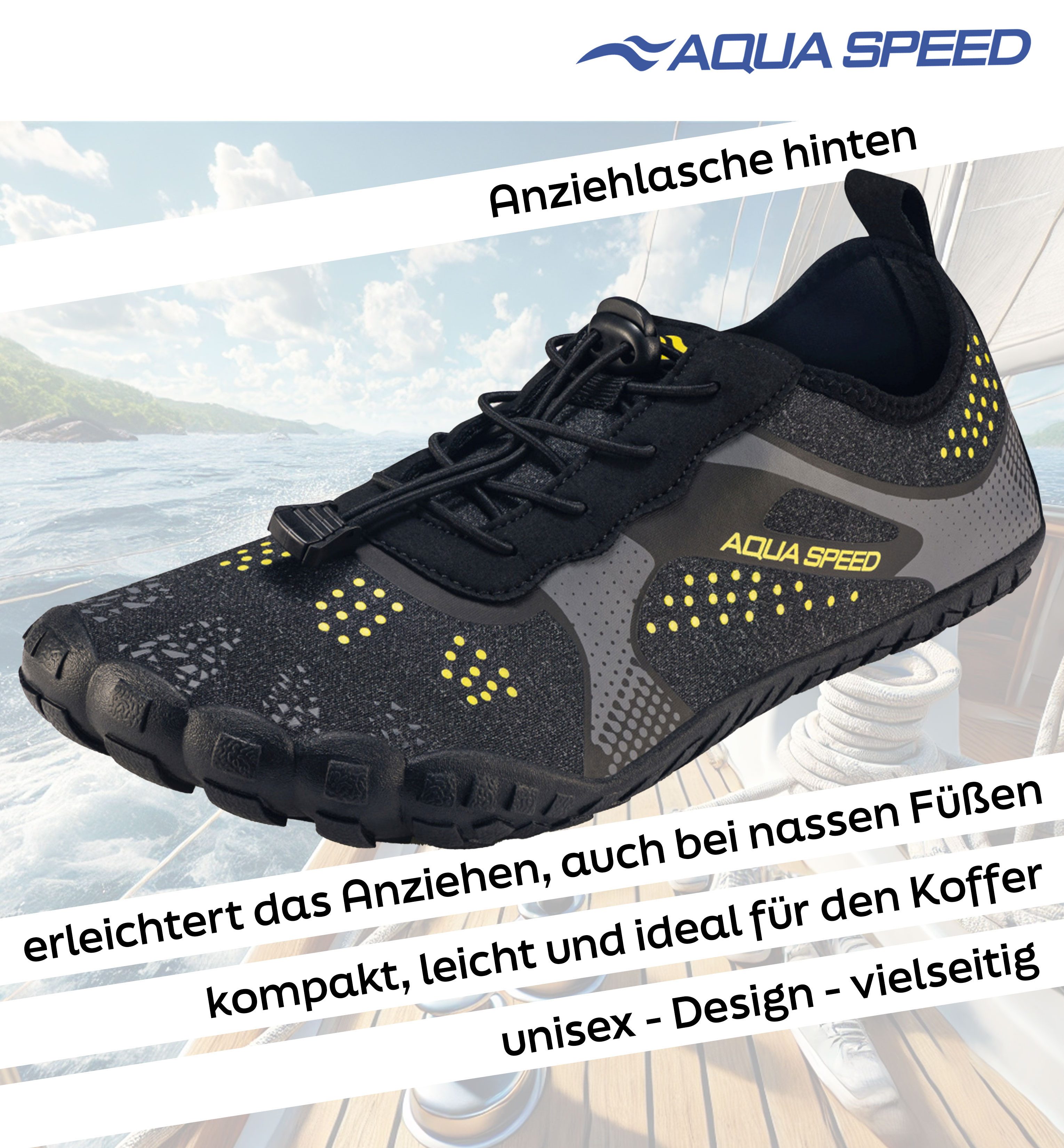 Aqua Speed Nautilus Aqua Sneaker Gr. 45 – Graphite + Handtuch im Set Wasserschuh (Multifunktionale Sommerschuhe – für City, Wasser & Wellness) Moderne Optik & zuverlässige Funktion – ideal kombiniert