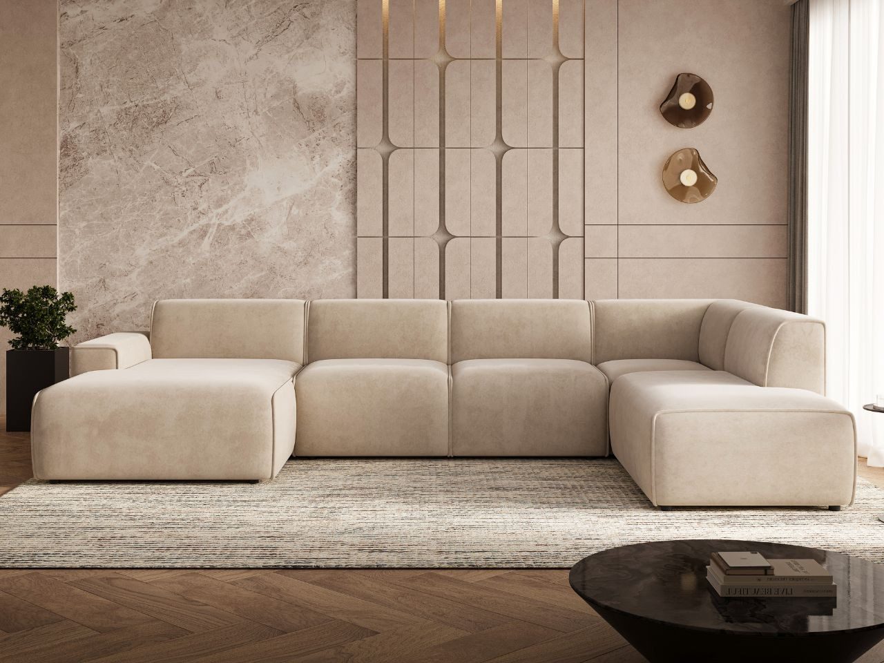 GrainGold Ecksofa U-Form Belluno, Set, Wellenfedern, Freistehendes, T30-Schaum, Modern Stil