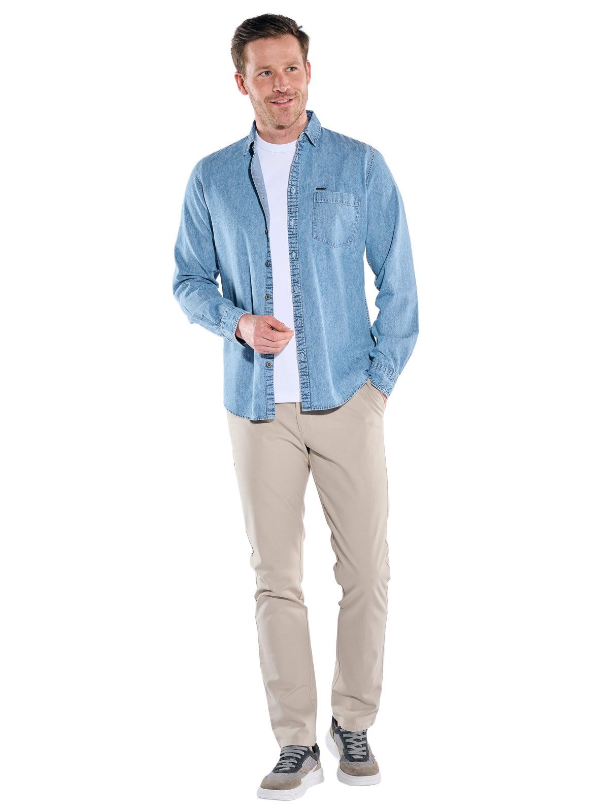 Engbers Langarmhemd Herren Jeanshemd mit Brusttasche, Indigoblau