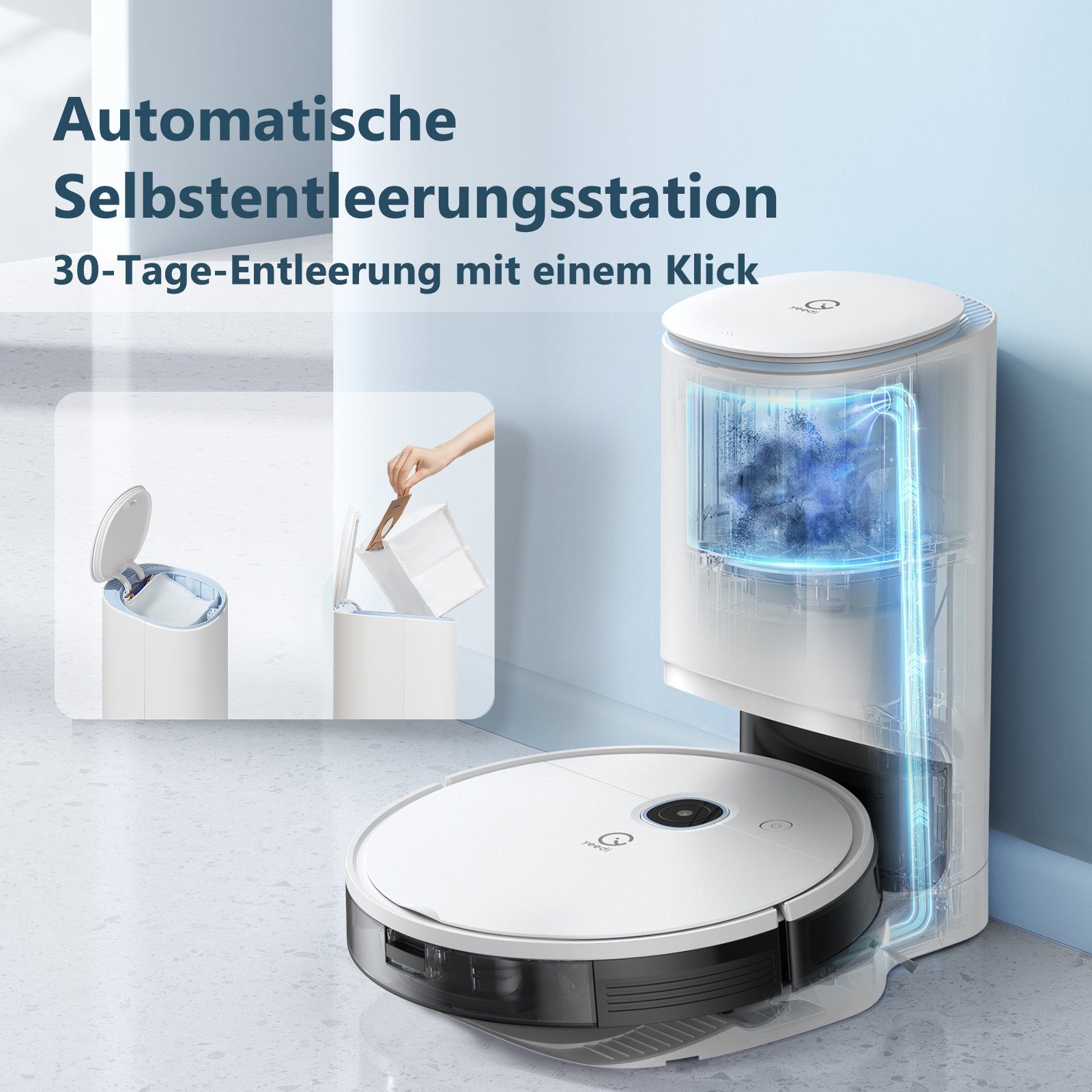 YEEDI Nass-Trocken-Saugroboter aus ECOVACS, Vac Absaugstation, Laufzeit, mit beutellos, 200 W, min 3000 3-in-1-Funktion, Station, Saugleistung, Raumkarte, Teppicherkennung Pa 69,00