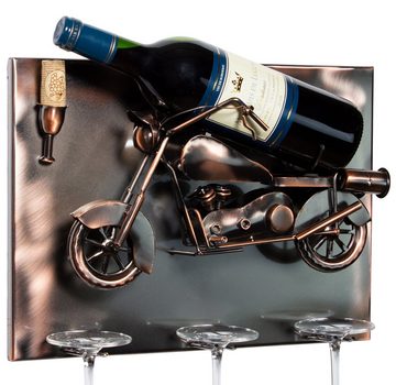 BRUBAKER Weinflaschenhalter Flaschenhalter Wand Motorrad - Wall Art Bild, (inklusive Grußkarte), Weinhalter für die Wand Dekoration, Wein Geschenk mit Wandhalterung und Weingläser Halterung