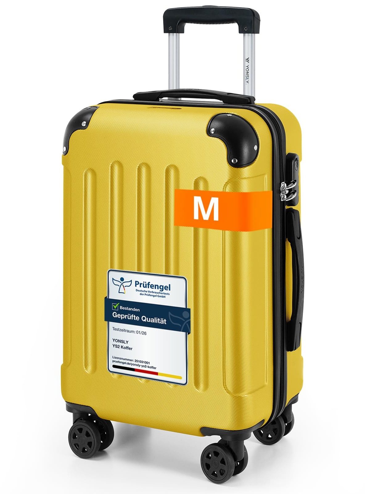 YONSLY Hartschalen-Trolley Hartschalen-Reisekoffer Trolley Rollkoffer in S/M/L/XL Größen, 4 Rollen, mit 360°-Lenkrollen, Zahlenschloss und mehrstufigem Teleskopgriff