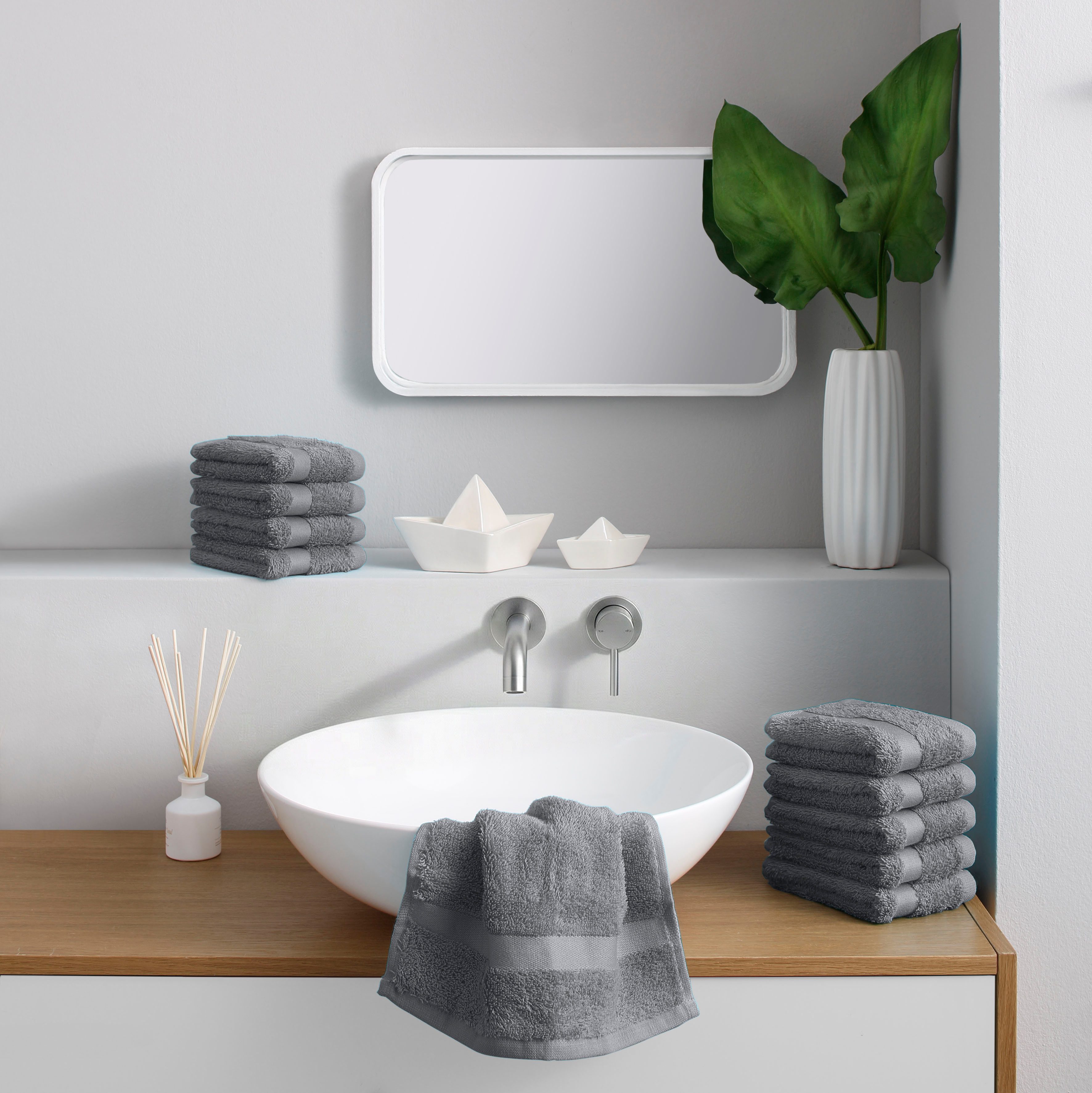 OTTO home Waschlappen Vanessa, 10 Seiftücher, 30x30cm, in Standard- und Premium-Qualität, (Set, 10-St), Handtücher mit Bordüre, 100% Baumwolle, einfarbig, weich