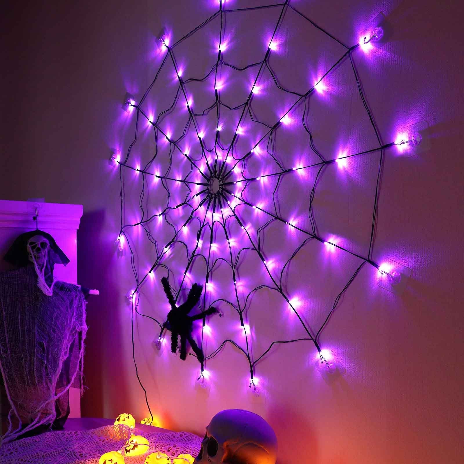 Merry 2024 Dekolicht Halloween Dekoration Party Spinnennetz Lichter,LED Lichterkette, Batterie, Batterie/USB – Bild 5 von 5