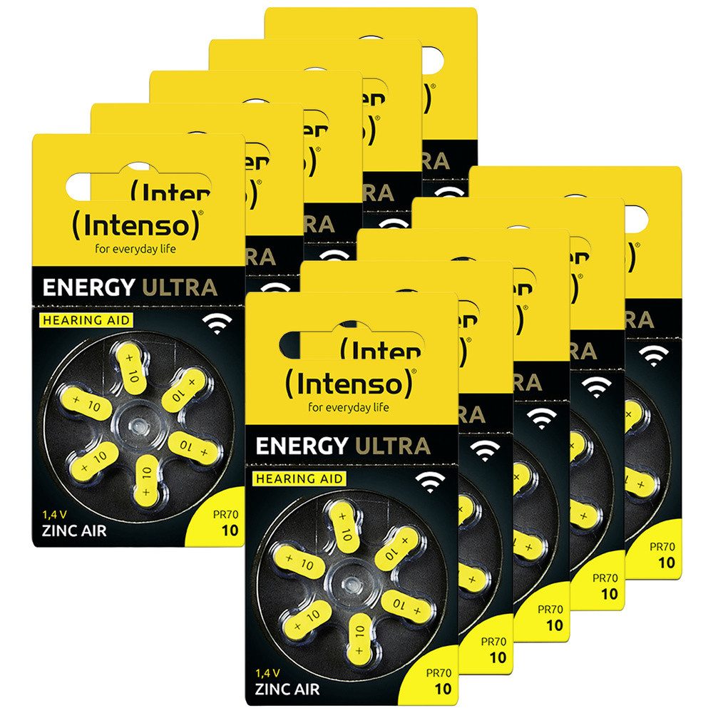 Intenso 60 Energy Ultra Typ 10 Zink-Luft Hörgerätebatterien im 6er Blister Knopfzelle
