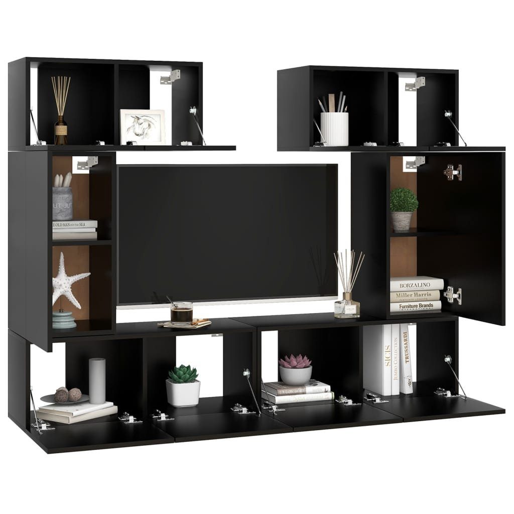 Schwarz Holzwerkstoff TV-Schrank TV-Schrank-Set furnicato 6-tlg.