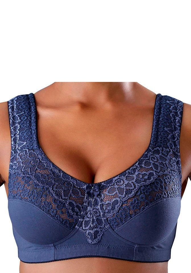 petite fleur by Lascana Entlastungs-BH, BH ohne Bügel, bügelloser BH, Komfort-BH, Baumwoll-BH (Packung, 2 Stück) mit breiten Trägern & Spitzeneinsätzen, große G – Bild 5 von 5