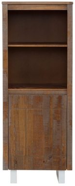 loft24 Bücherregal Laslo, Standregal mit Tür aus Kiefer Massivholz, Füße aus Metall, 140 cm Höhe