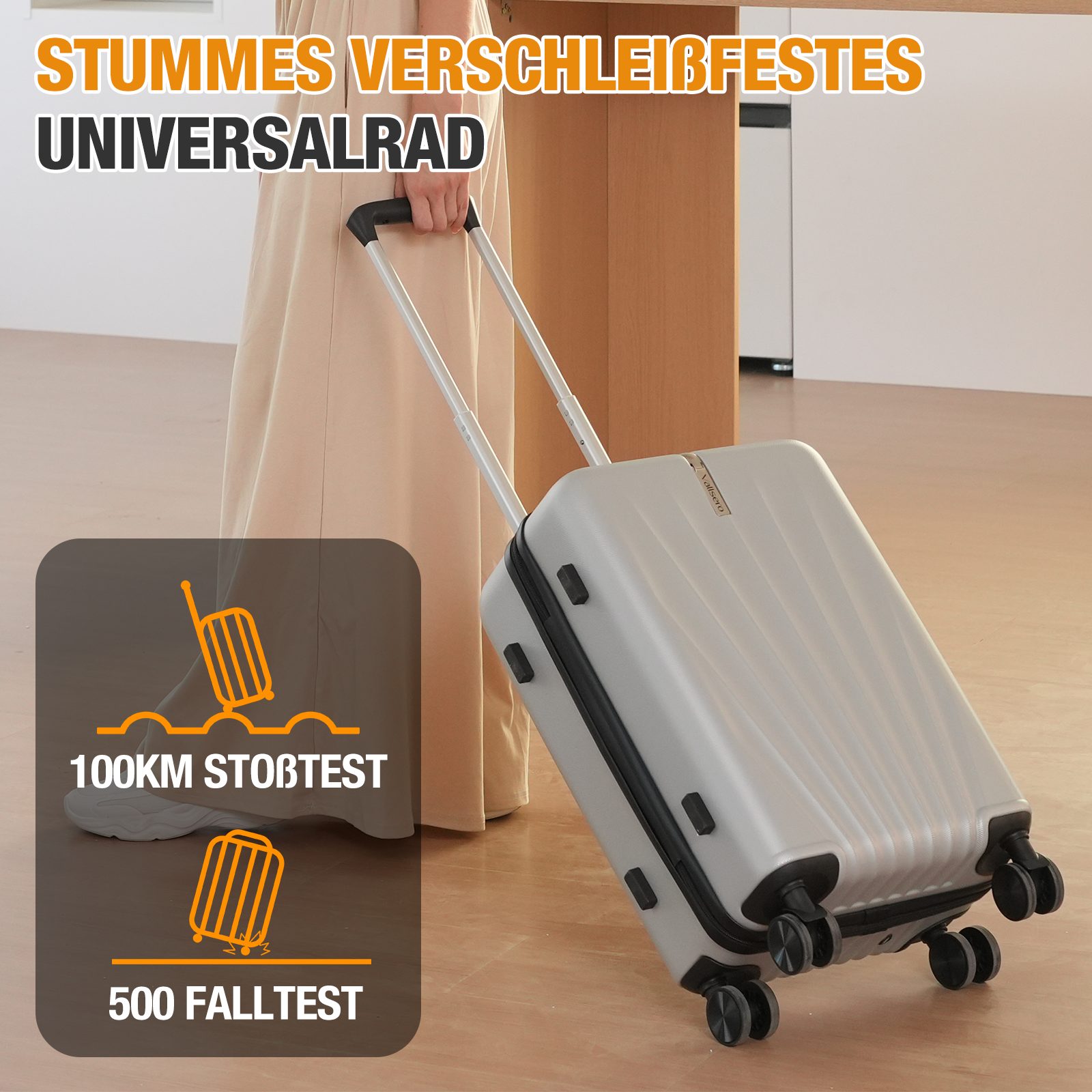 VALLSERO Trolleyset M-L-XL-Set, Gepäck mit Kosmetiktasche, Hartschalen-Koffer, 5-teiliges Set, hochfestes ABS-Gehäuse, 360° geräuschloses Rad