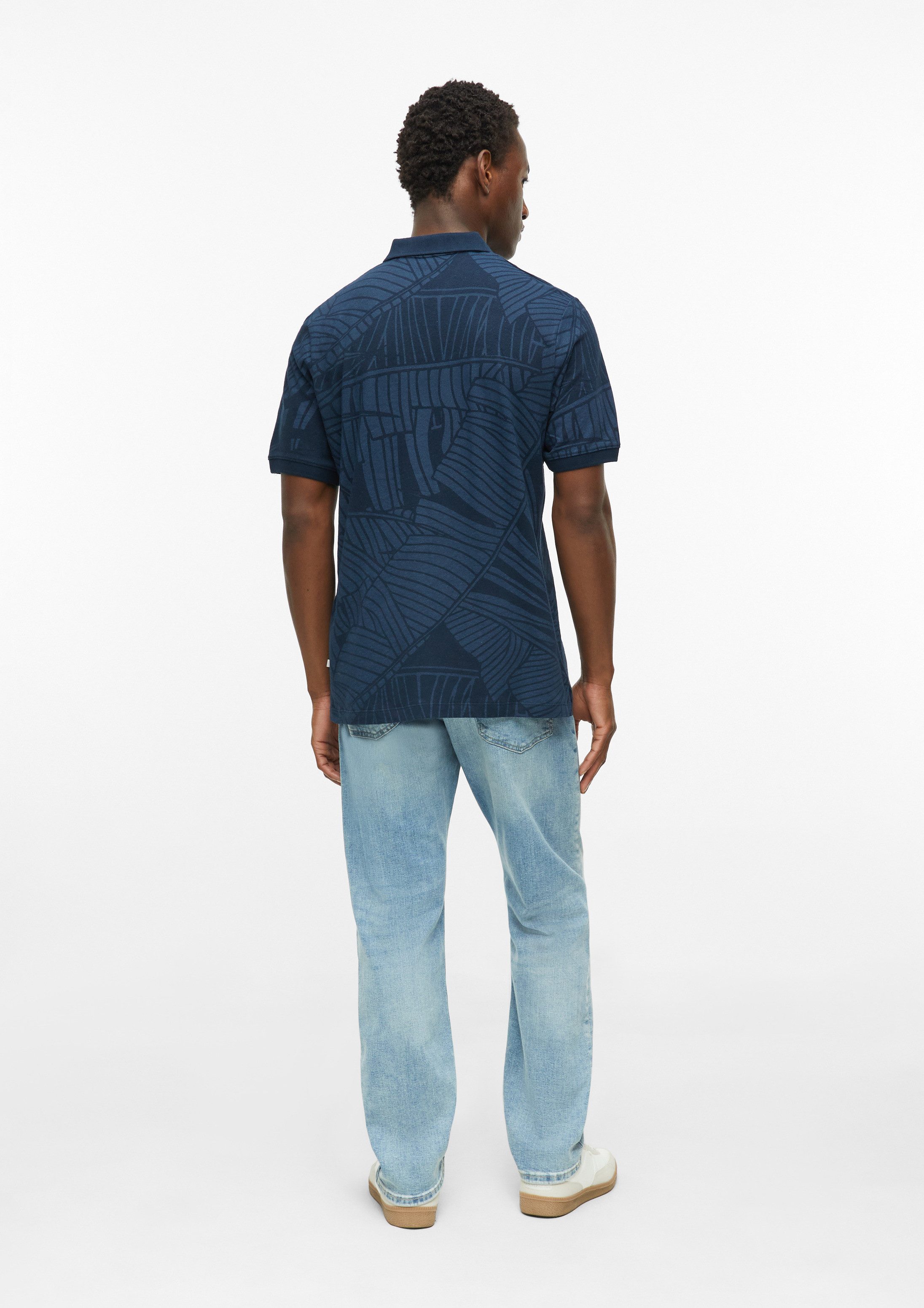 s.Oliver Kurzarmshirt Polo-Shirt Print-Poloshirt aus Baumwoll-Leinen-Mix