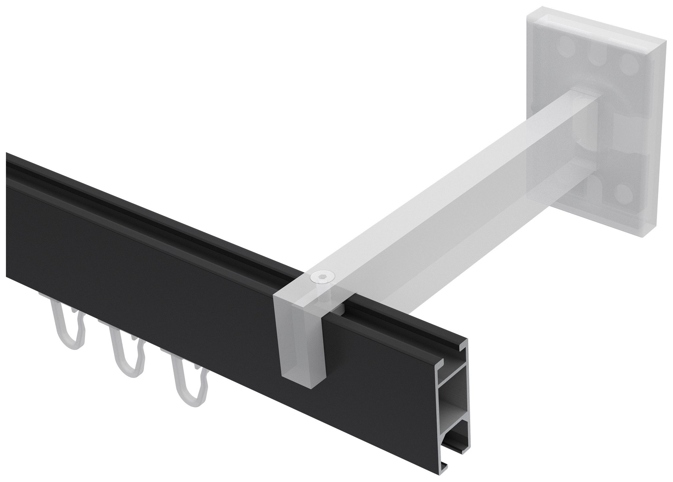 INTERDECO Innenlaufschiene Smartline Paxo, 1-läufig, Fixmaß, kürzbar, Wandmontage, Aluminium, Schwarz, 14x35