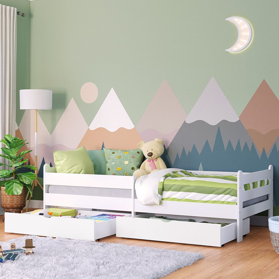 Bellabino Kinderbett Kuru 90x200 cm (weiß, integriertes Lattenrost und Raus günstig online kaufen