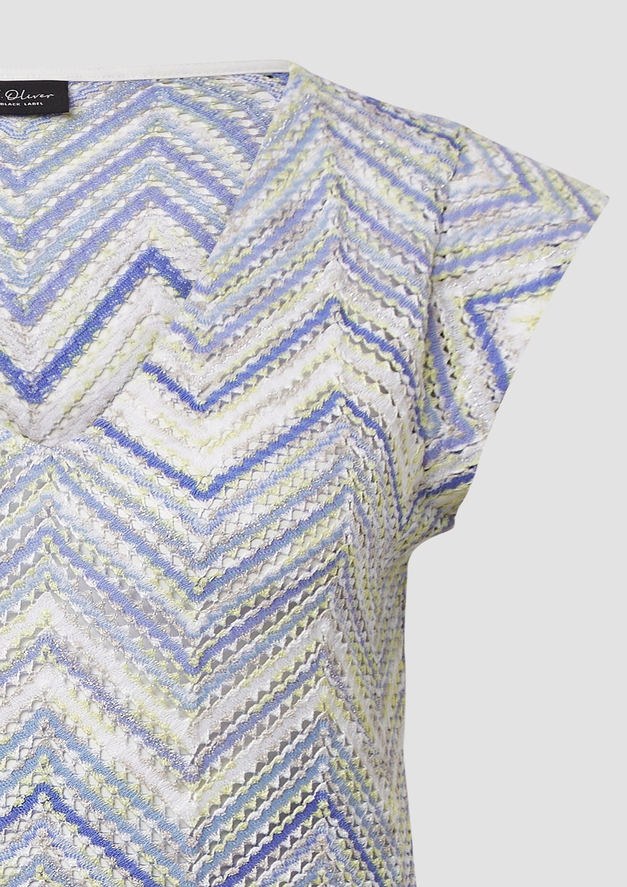 s.Oliver Kurzarmshirt T-Shirt Semitransparentes T-Shirt aus Strickjersey mit V-Ausschnitt