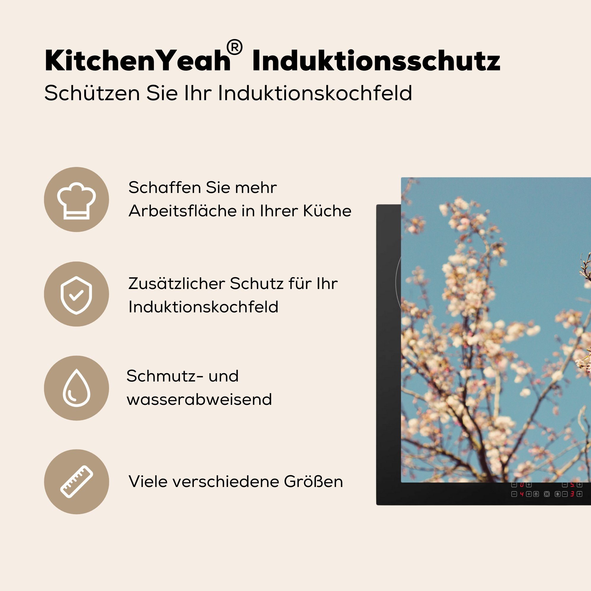 Vinyl, Induktionskochfeld küche, Schutz Blüte, MuchoWow tlg), 81x52 Ceranfeldabdeckung Herdblende-/Abdeckplatte die für (1 cm,