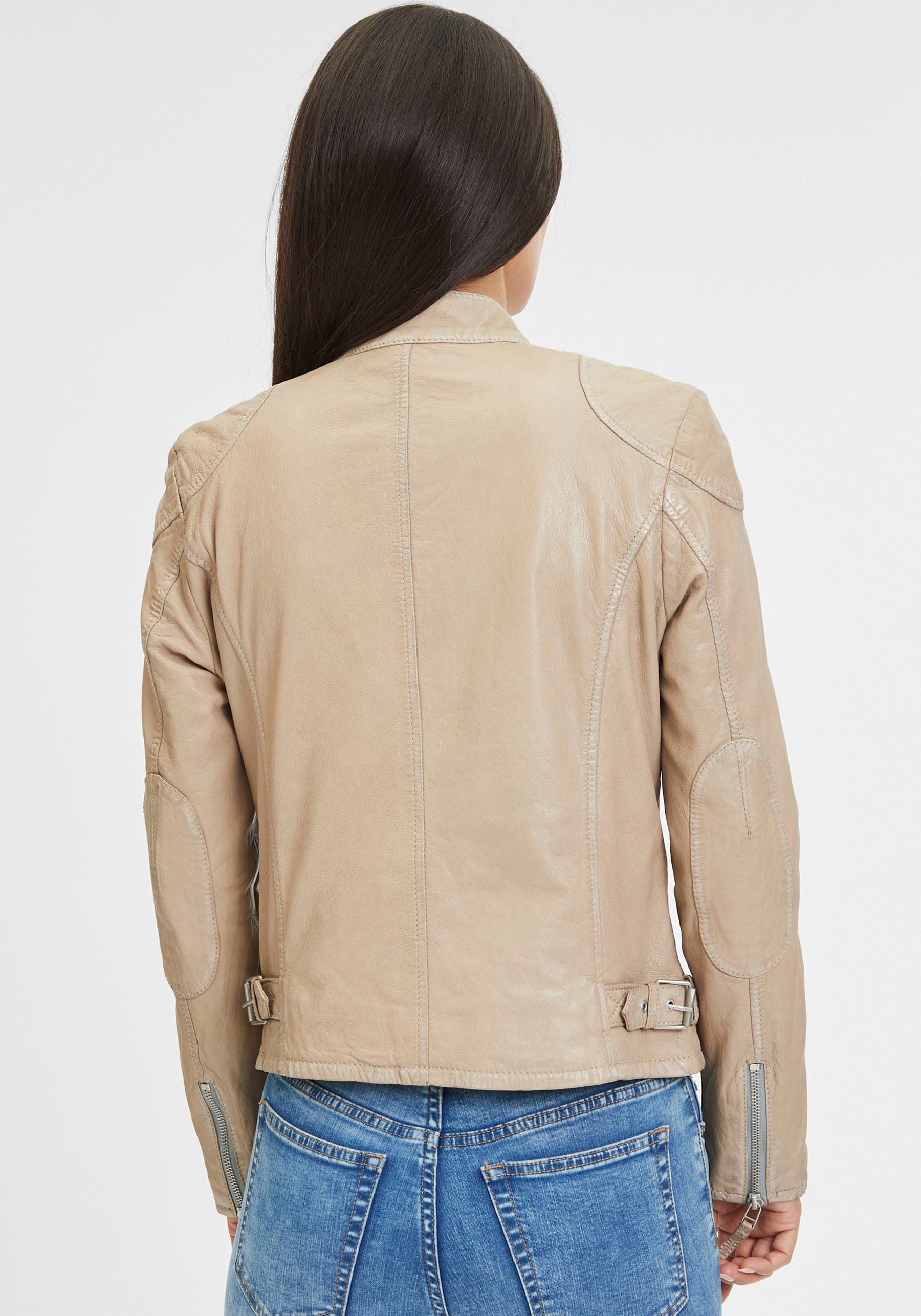 Gipsy Ellenbogen light mit taupe Lederjacke GWFaiza Patch-Design am