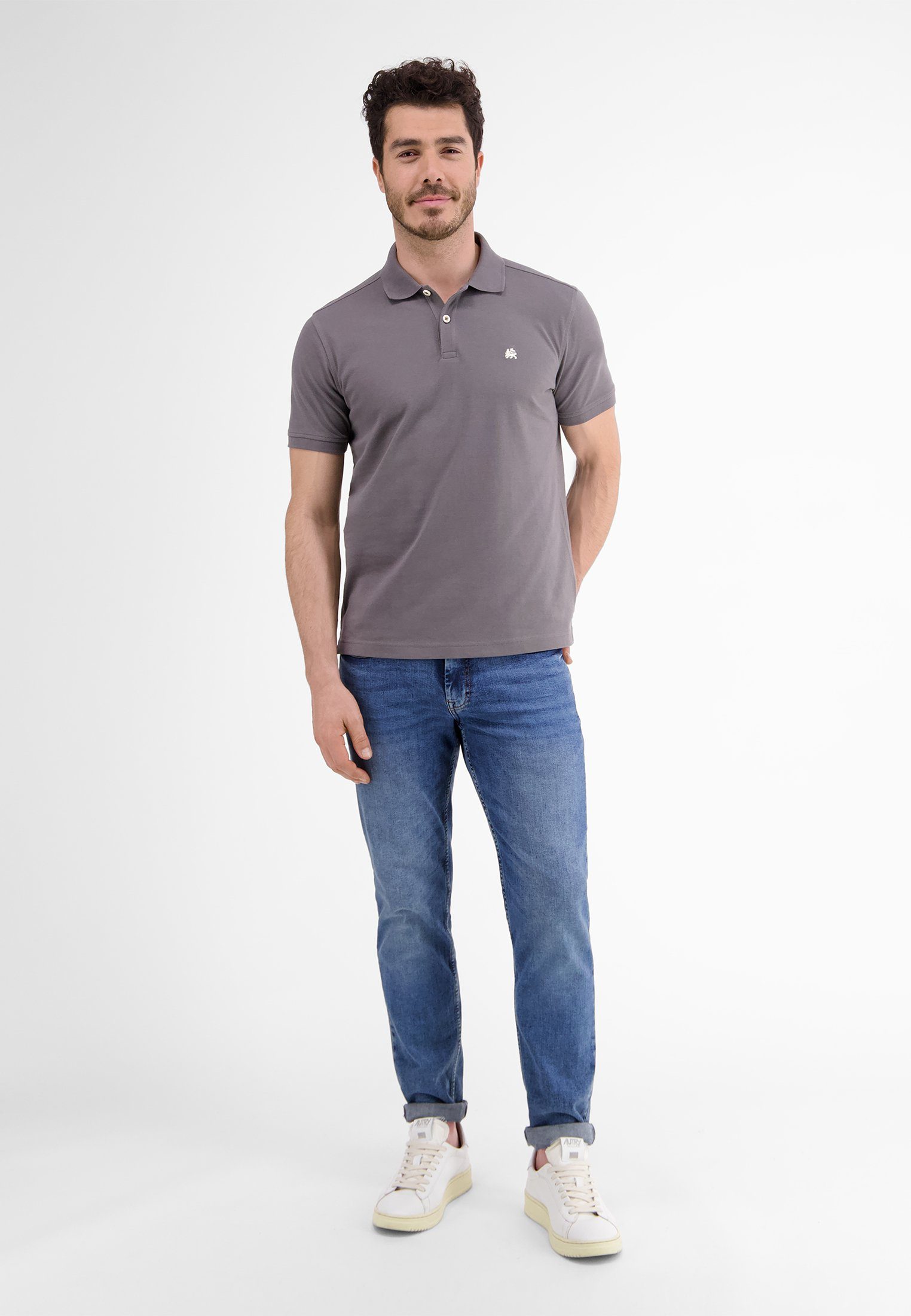 LERROS T-Shirt LERROS GREY MELANGE unifarben Piqué-Poloshirt