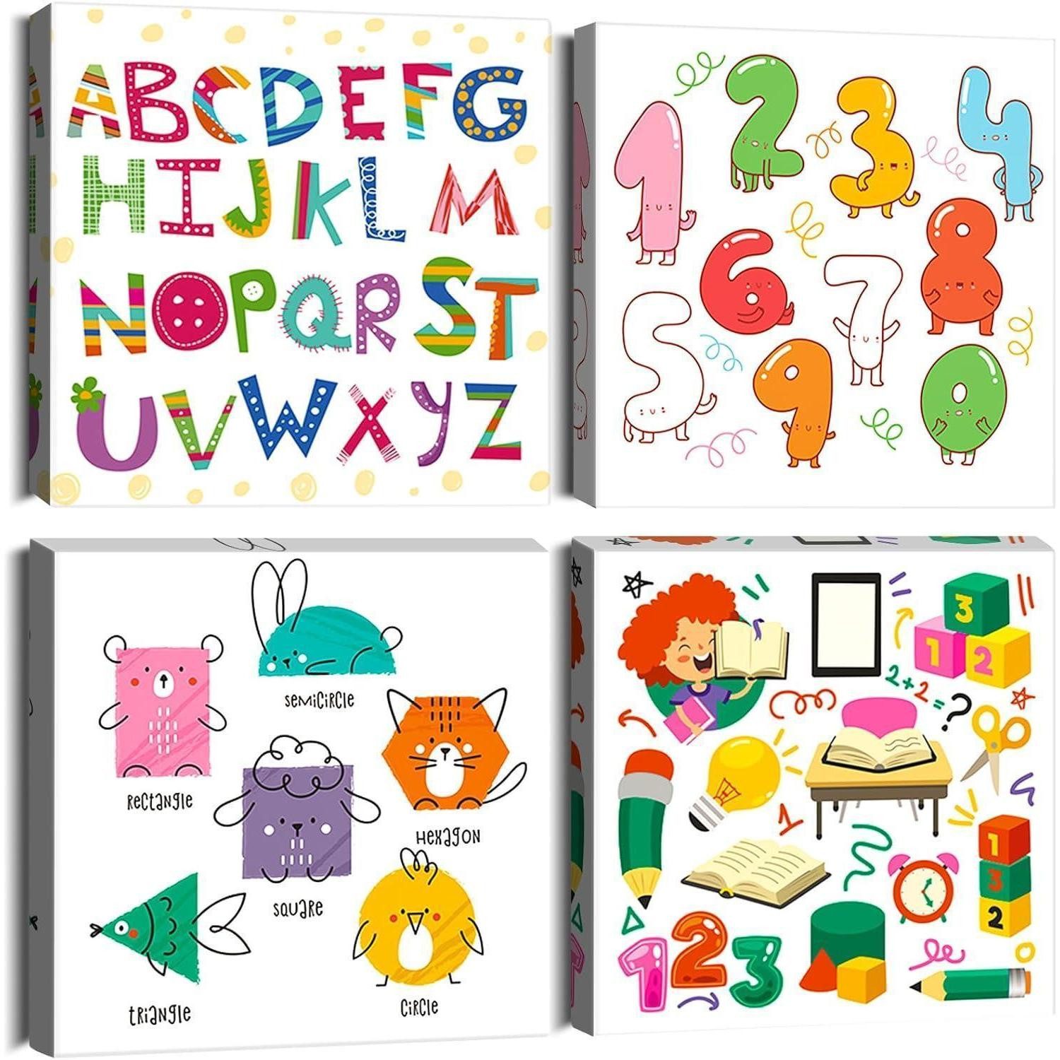 LuxusKollektion Mehrteilige Bilder Leinwandbilder 4teilig Kunstdruck Wohnzimmer Wanddeko Bunte Bildung, (1 St)