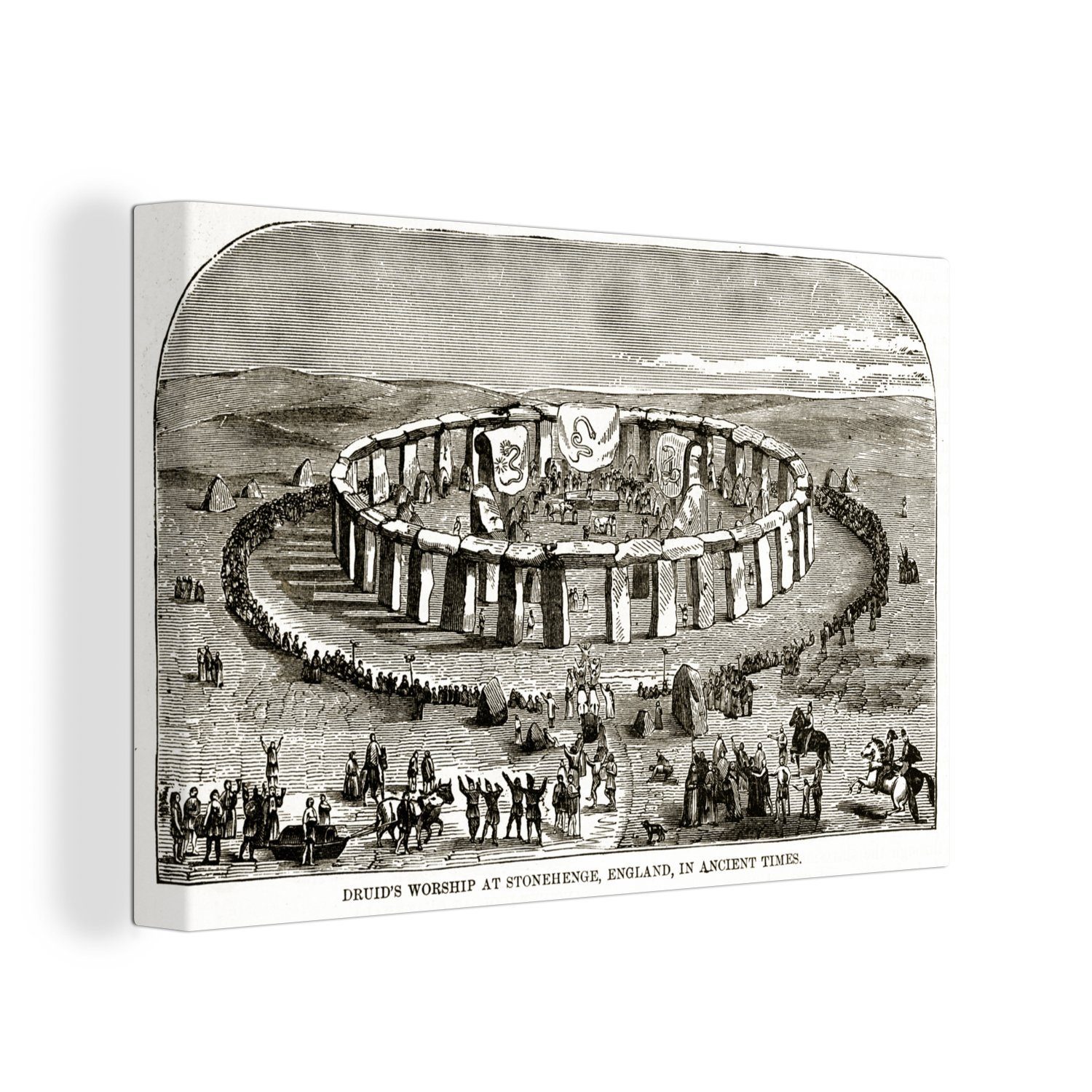 OneMillionCanvasses® Leinwandbild Eine historische Illustration von Stonehenge in England, (1 St), Wandbild Leinwandbilder, Aufhängefertig, Wanddeko, 30x20 cm