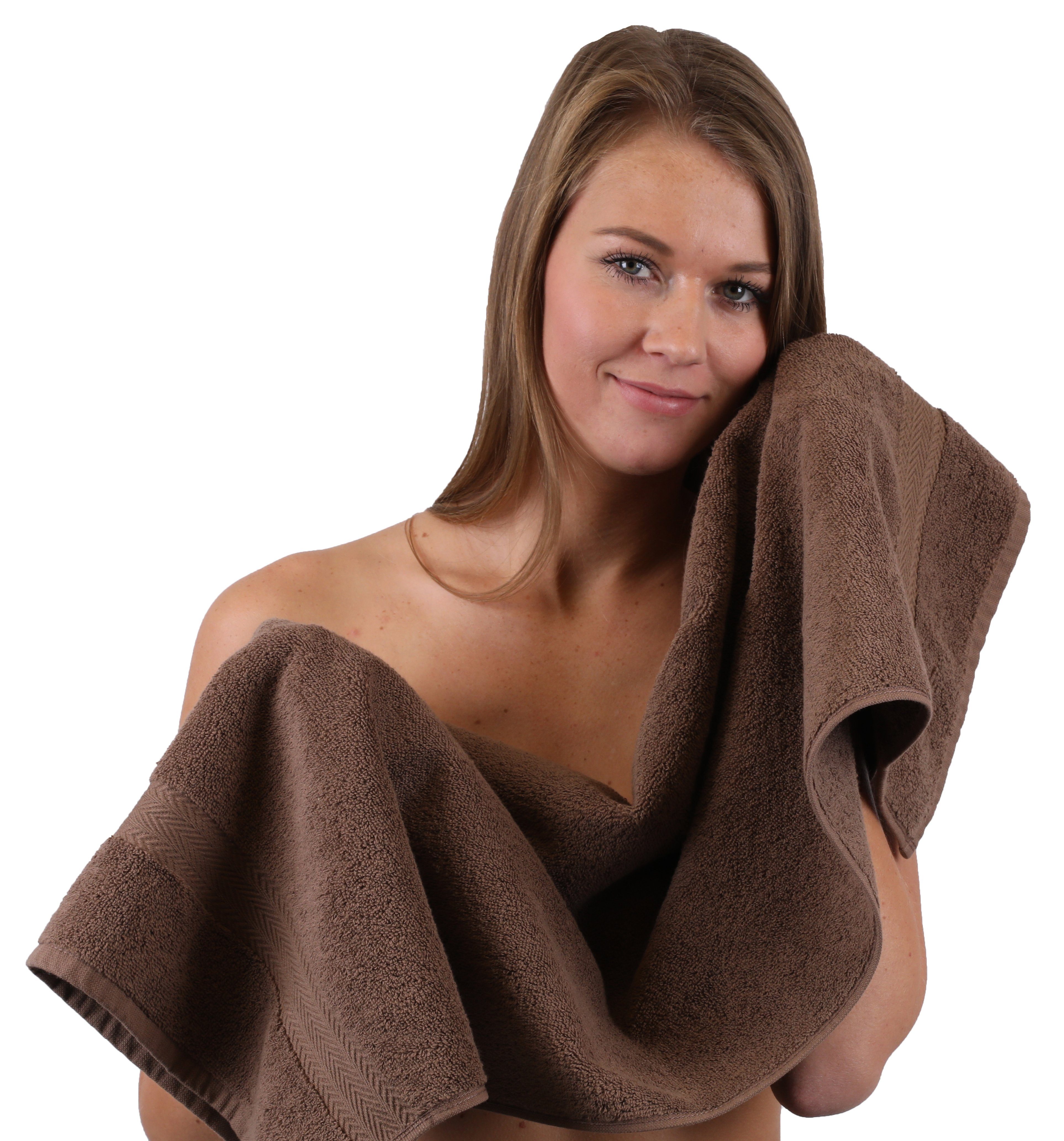 & Schwarz Betz 10-TLG. 100% Handtuch-Set Baumwolle, Handtuch Premium Set Nussbraun, (10-tlg) Farbe