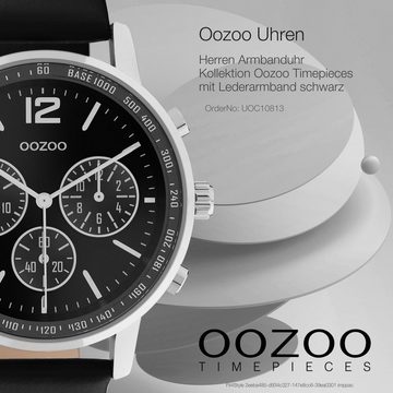 OOZOO Quarzuhr Oozoo Herren Armbanduhr schwarz Analog, Herrenuhr rund, groß (ca. 42mm) Lederarmband, Casual-Style