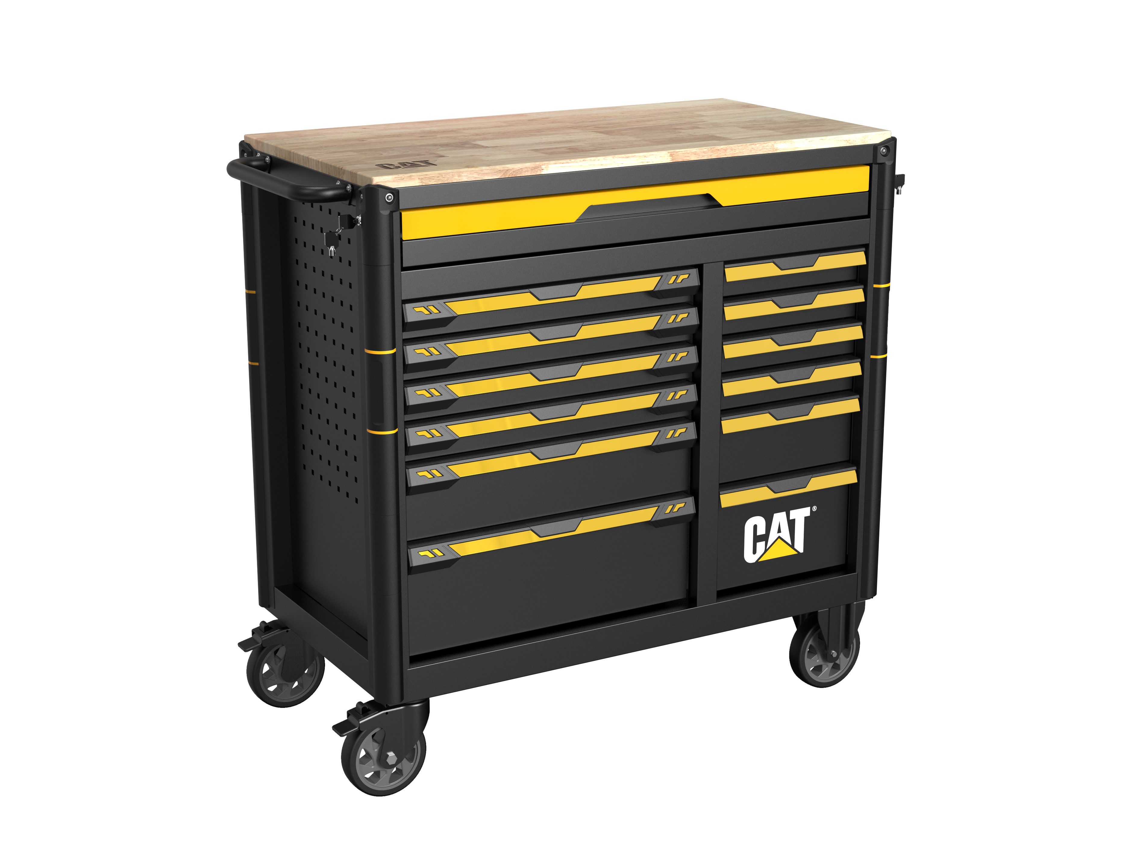 CAT Werkstattwagen Werkzeugwagen 13 Schubladen 10 gefüllt mit Profi-Werkzeug bestückt, KFZ Werkzeugkasten abschließbar, mobiler Werkzeugschrank mit Rollen