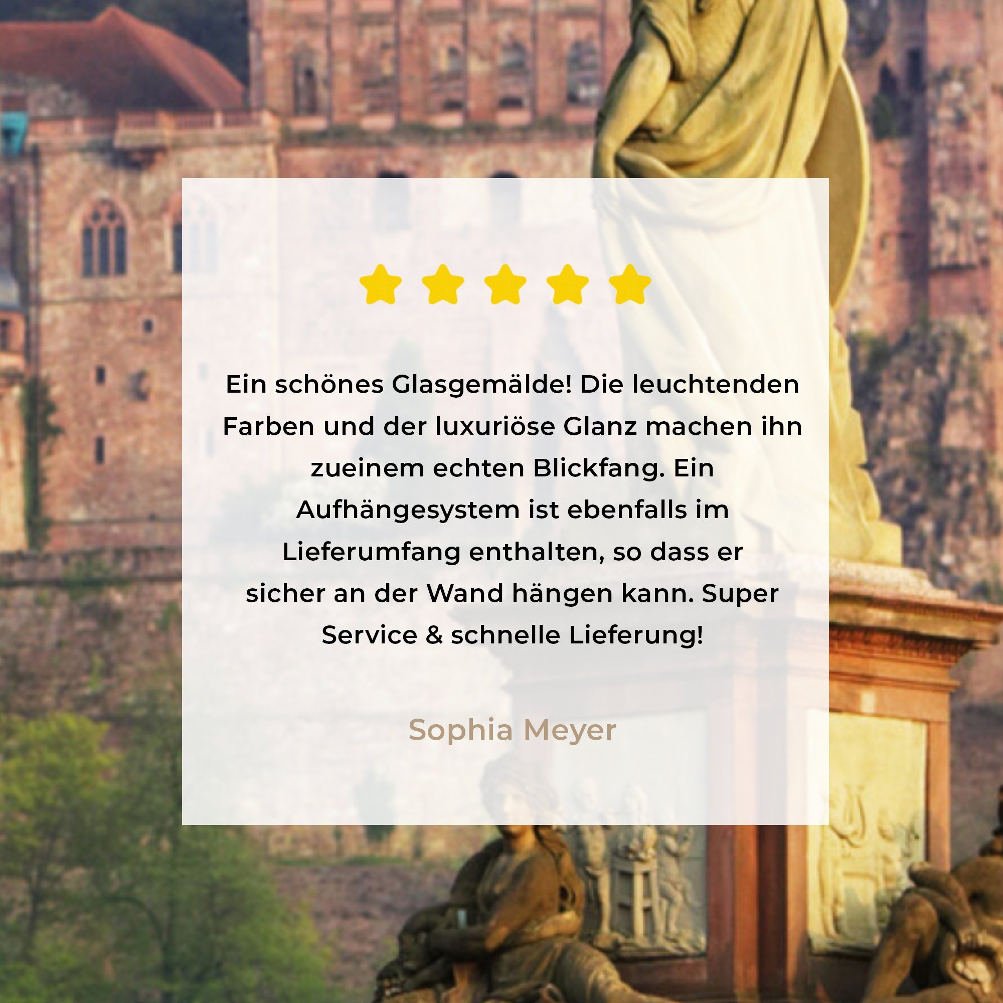 MuchoWow Acrylglasbild Marienstatue vor auf Foto Schloss, Bilder - dem auf Glasbilder St), - Wanddekoration Heidelberger Glas - Glas (1 Wandbild