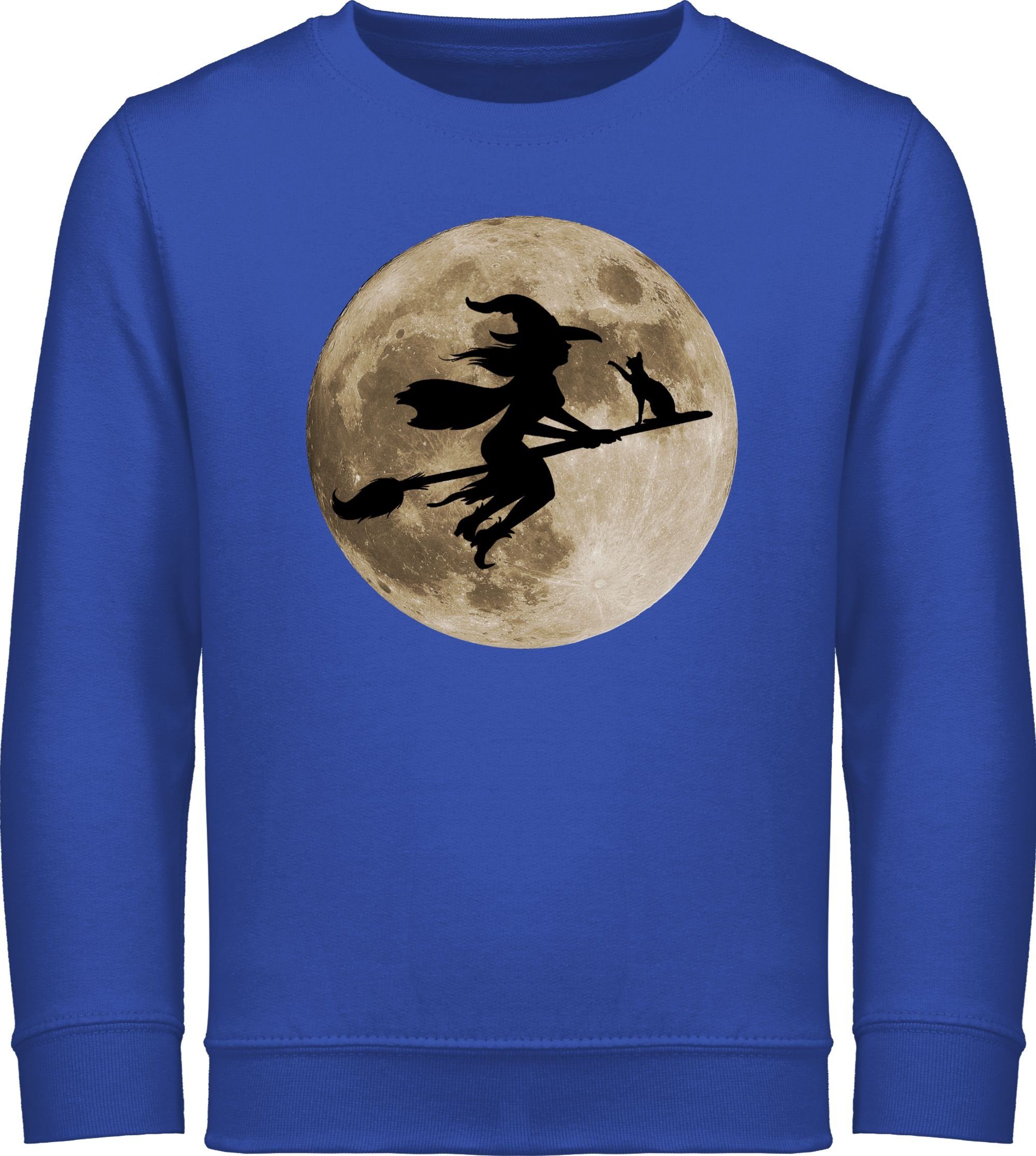 Shirtracer Sweatshirt Hexe Halloween Hexen auf Besen Vollmond Katze Witch Mond Halloween Kostüme für Kinder 1 Royalblau | Sweatshirts