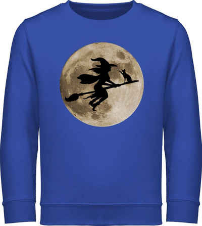 Shirtracer Sweatshirt Hexe Halloween Hexen auf Besen Vollmond Katze Witch Mond Halloween Kostüme für Kinder