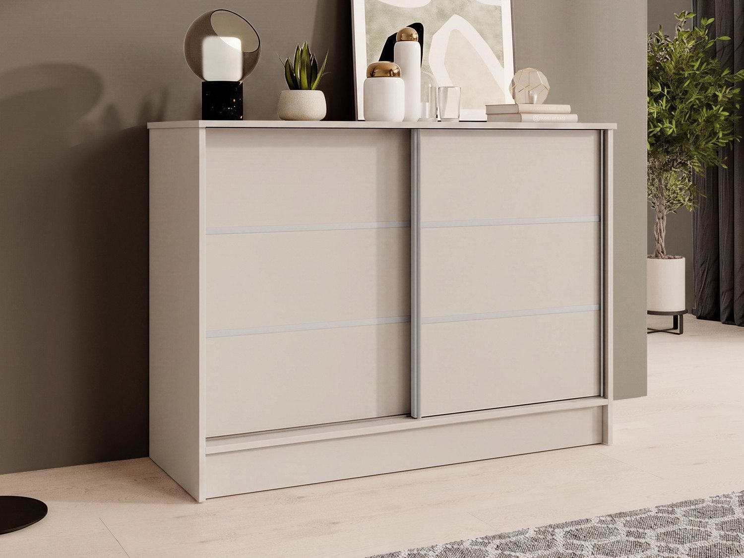 Beautysofa Kommode MIRELA mit 2 Schiebetüren (in 100 cm, 120 cm oder 160 cm, verschiedene Farben), mit dekorativen Sprossen