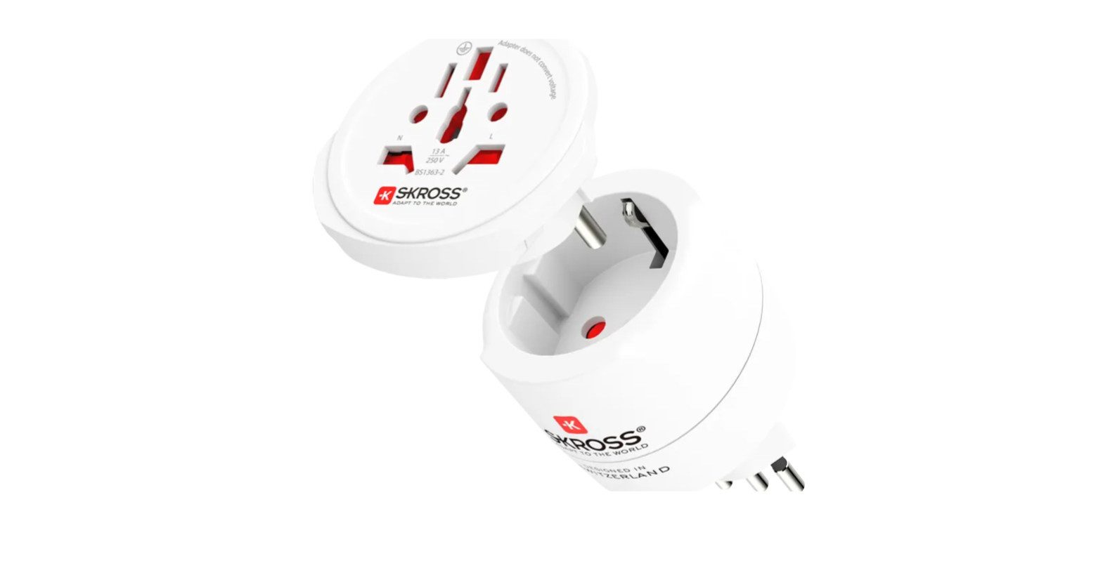 SKROSS Reisestecker "Europe to Swiss / Italy / Brazil", Weiß Reiseadapter Type C - Euro 2-pole, Type G - UK 3-pole, Type B - USA 3-pole, Type F - Schuko 3-pole, Type I - Australia/China 3-pole, Type A - USA/Japan 2-pole, Type J - Switzerland 3-pole, Type N - Brazil 3-pole, Type E - French Schuko 3-pole, Type L - Italy 3-pole zu Type J - Switzerland 3-pole, Type L - Italy 3-pole, Type F - Schuko 3-pole, Type E - French Schuko 3-pole, Type N - Brazil 3-pole