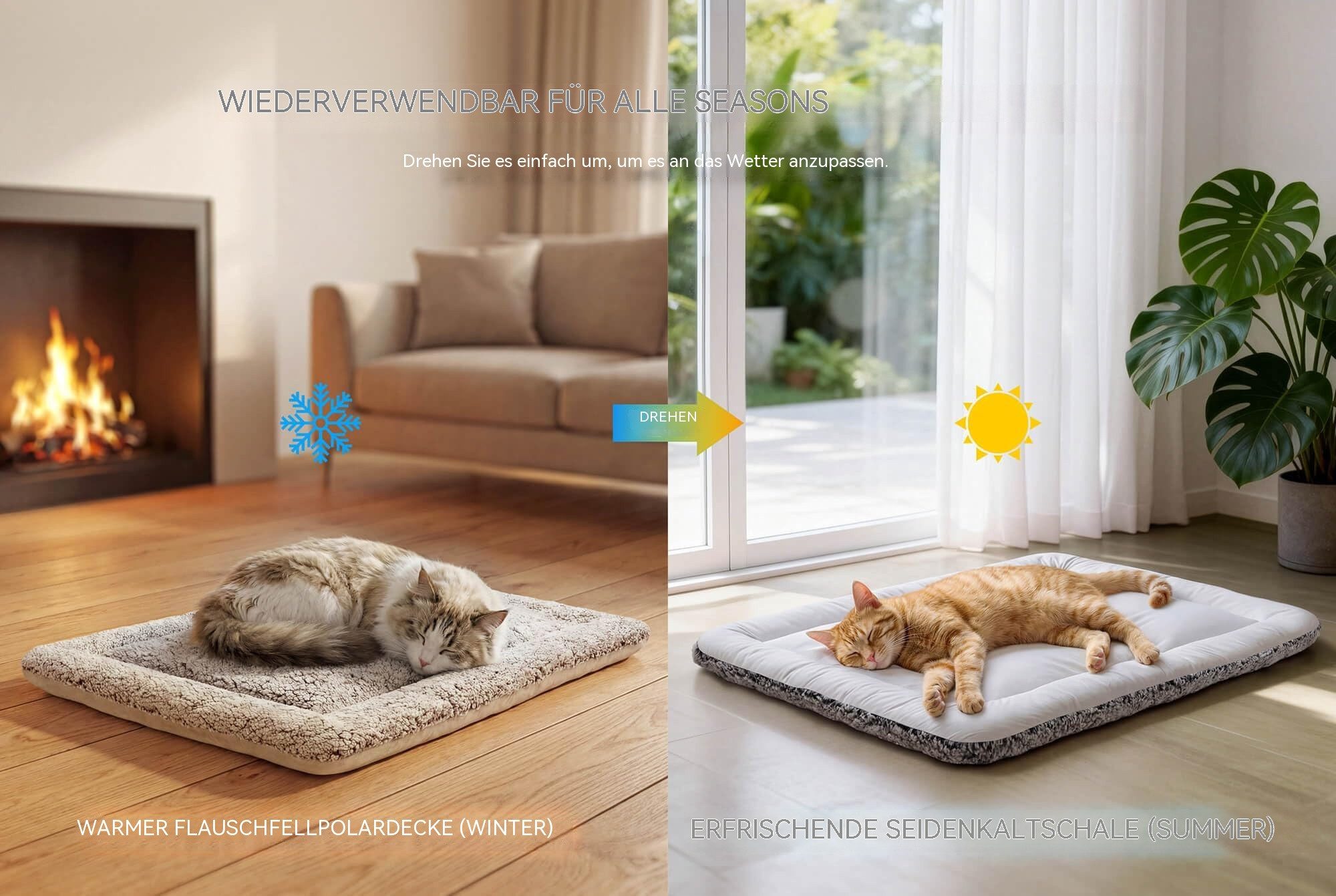 Ledander Hundematte Kühlmatte für Hunde, selbsterwärmendes Katzenbett, wendbares Design., Warm im Winter und kühl im Sommer,Thermo / Hundekissen / kühlend