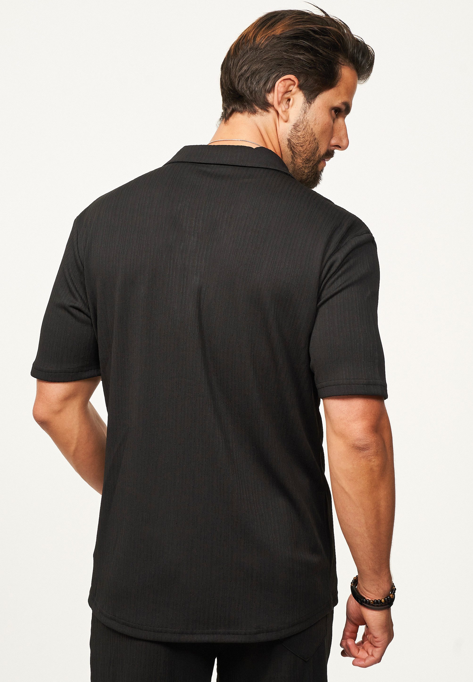 behype Kurzarmhemd mit Rippstruktur & Brusttasche für Herren Kurzarm Polo-H günstig online kaufen