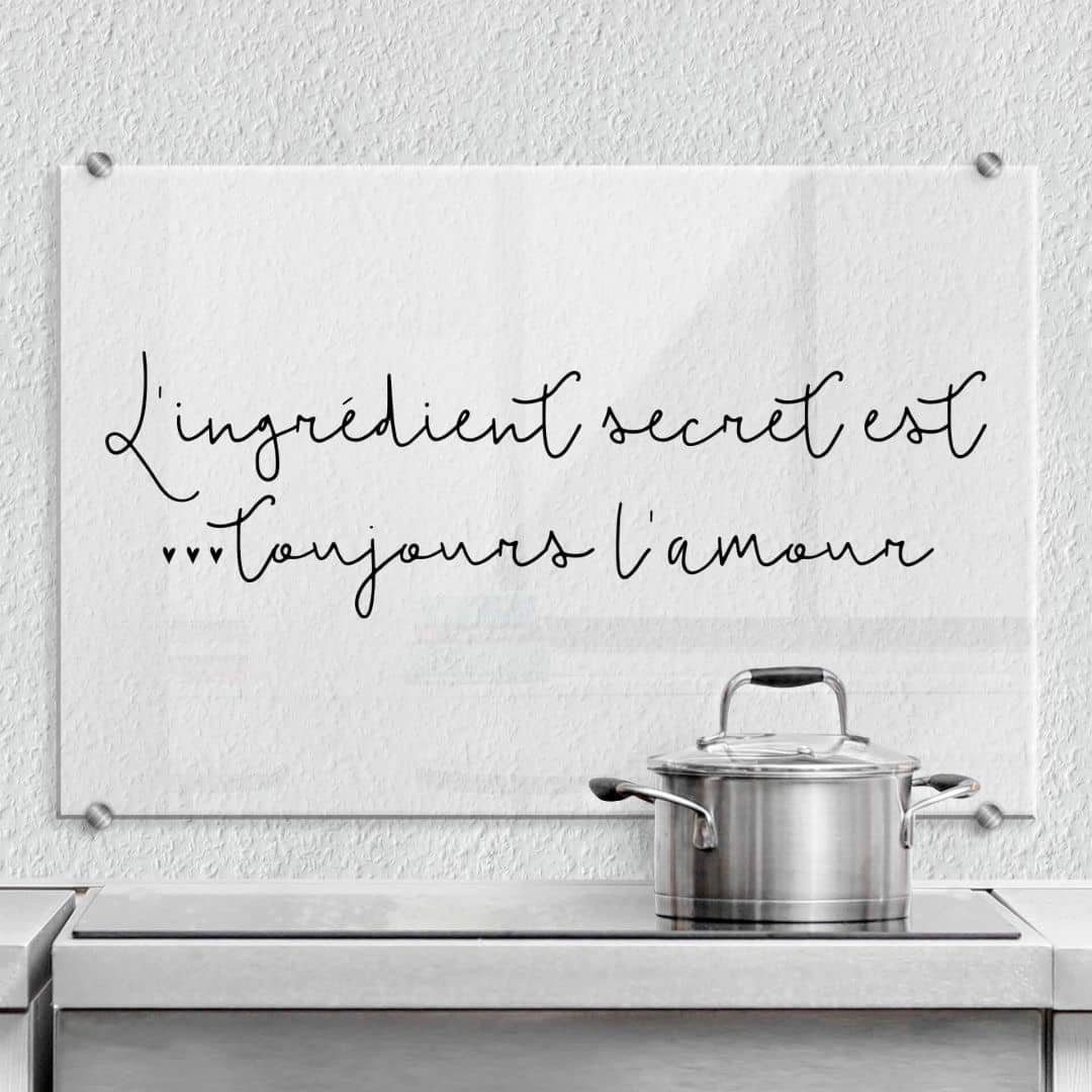 K&L Wall Art Spritzschutz Herd Küchenrückwand Klarglas L'ingrédient secret est l'amour