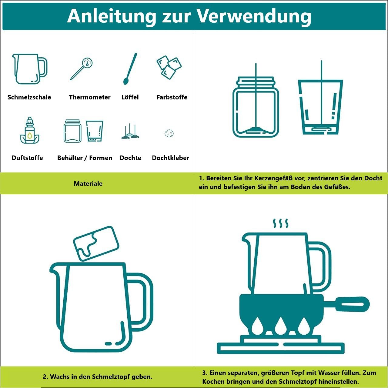 Bienenbiya Duftkerze Kerzen Selber Machen Set, Kerzenherstellung Kit, Wachsschmelztopf (Set, 100 Kerzendochte, 4 Kerzenfarbe, 100 Kerzen Aufkleber, 1 Dochthalter), Candle Making Kit für Erwachsene und Kinder