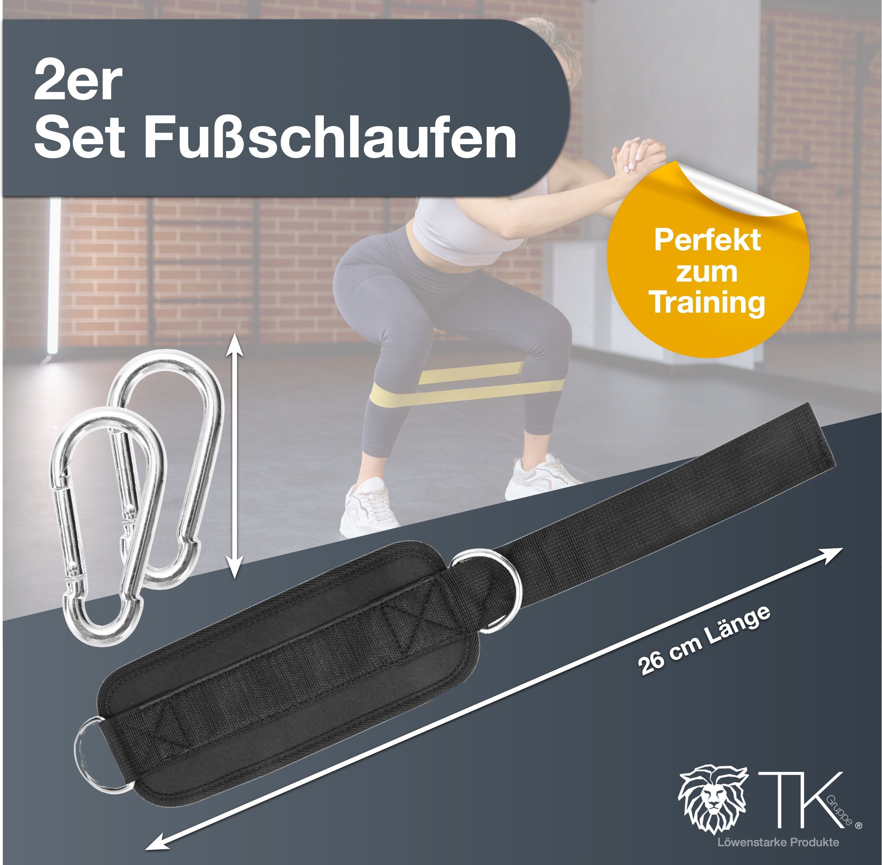 Sportyfits® Fußtrainer 2er Fußschlaufen Footstraps mit Karabiner Gym Equipment Fitnessgeräte (Packung, 2-St., 2x Fußschlaufen), Justierbar / Klettverschluss / Karabiner