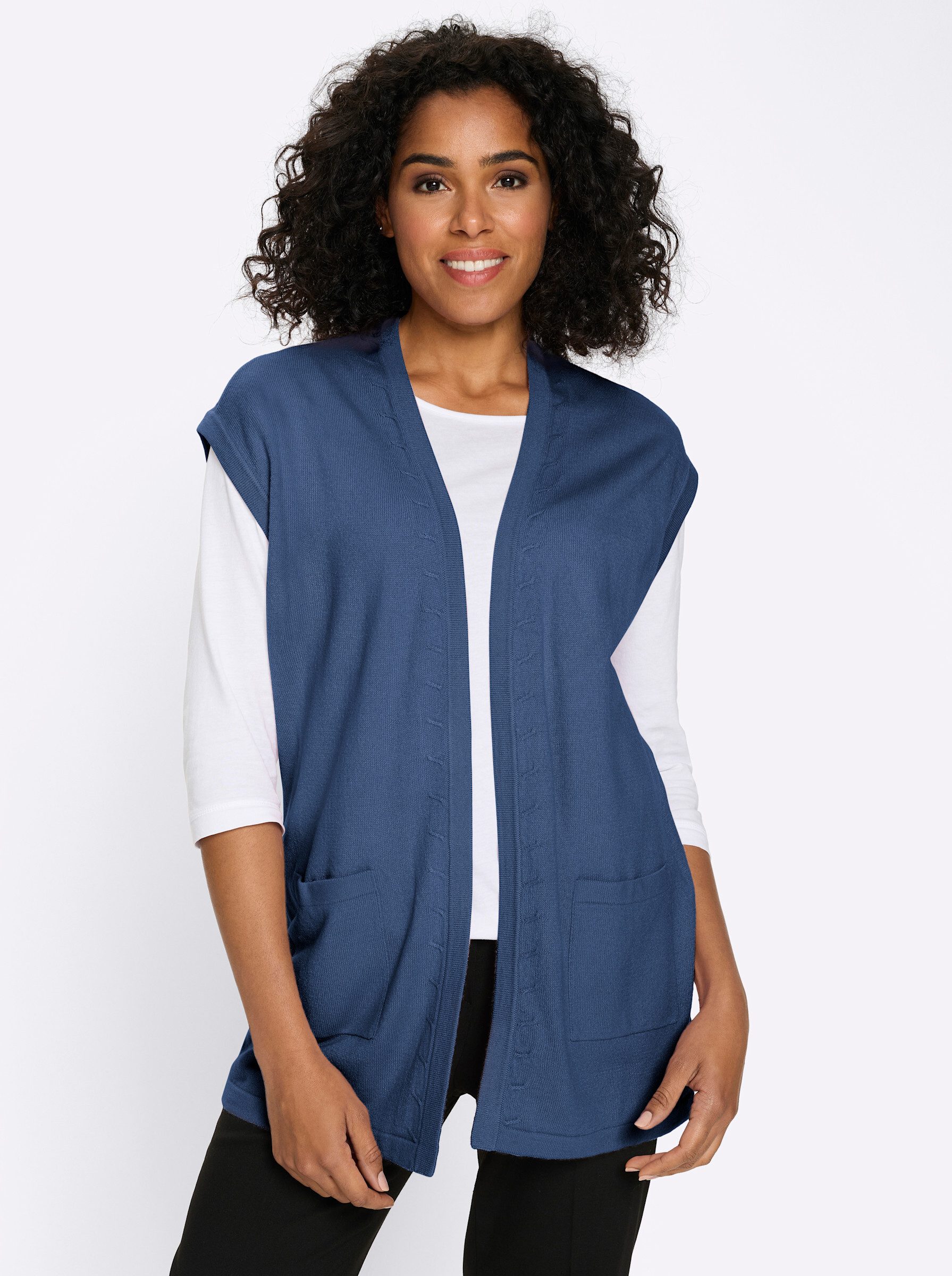 Sieh an! Strickweste Long-Strickweste Ärmellos Jersey, Zopfmuster günstig online kaufen
