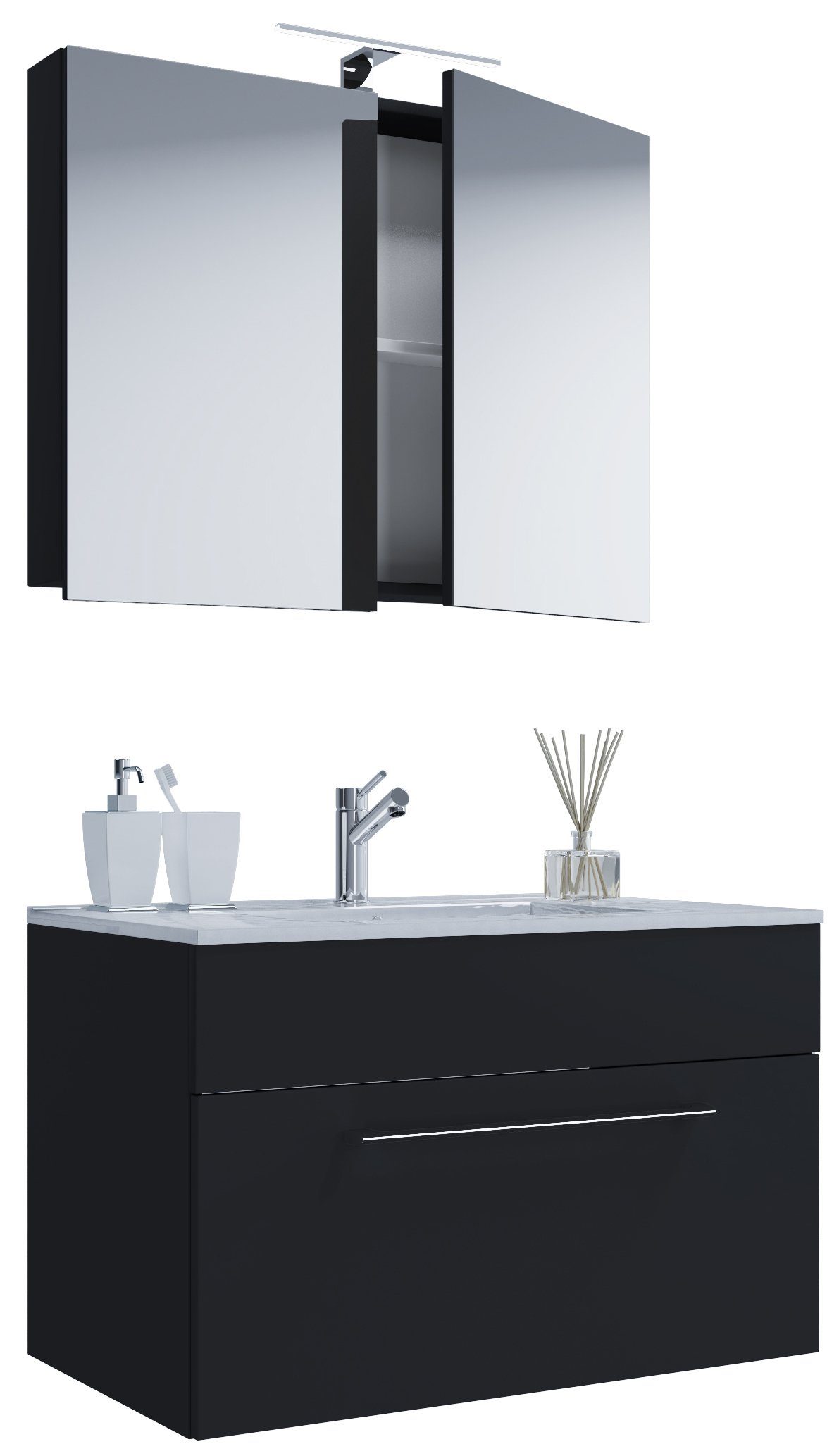 VCM Waschtisch 3 teilig Badmöbel-Set Waschplatz Badinos (Set, 3-St., 1x Unterschrank 1x Waschbecken 1x Spiegelschrank), 3-tlg. Waschplatz, Waschbecken Unterschrank Breite 60 cm, Badmöbel