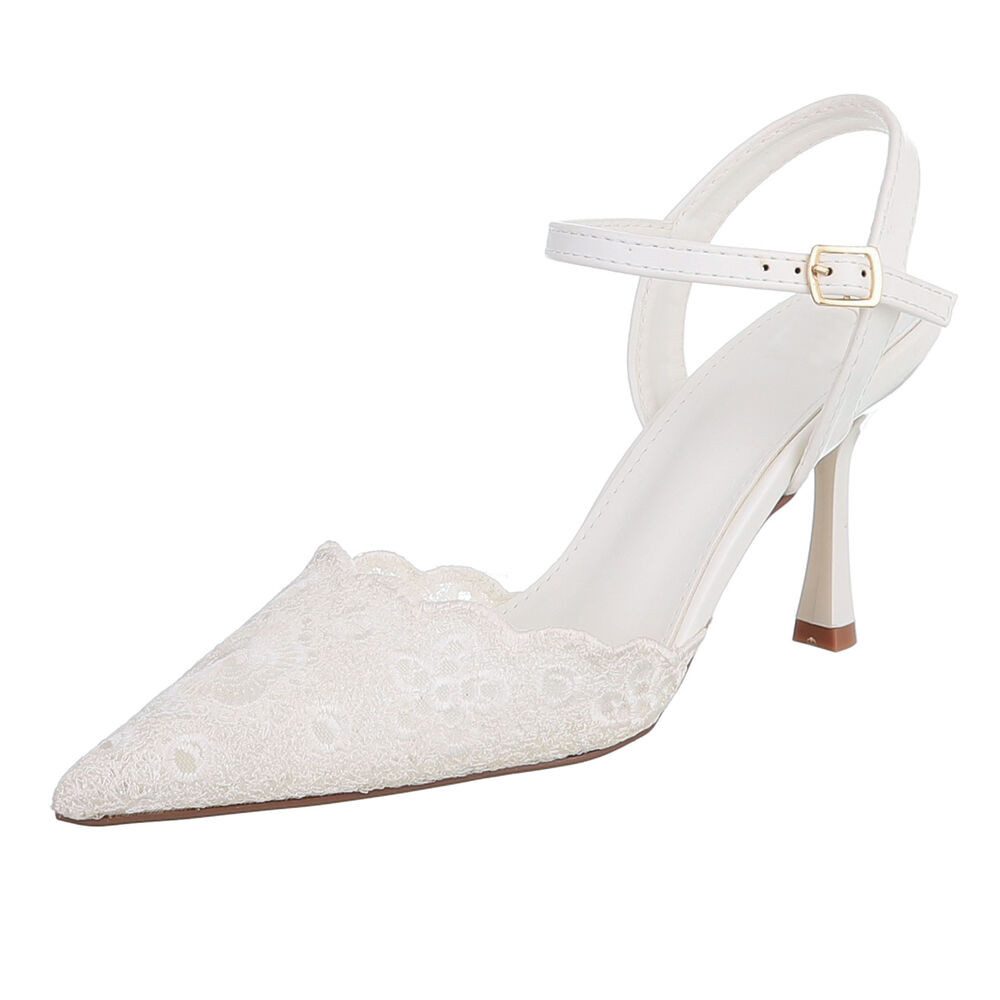 Ital-Design Damen Festliche Spitzen-Pumps Brautschuhe Schnürpumps (91895808) Pfennig-/Stilettoabsatz Pumps in Weiß
