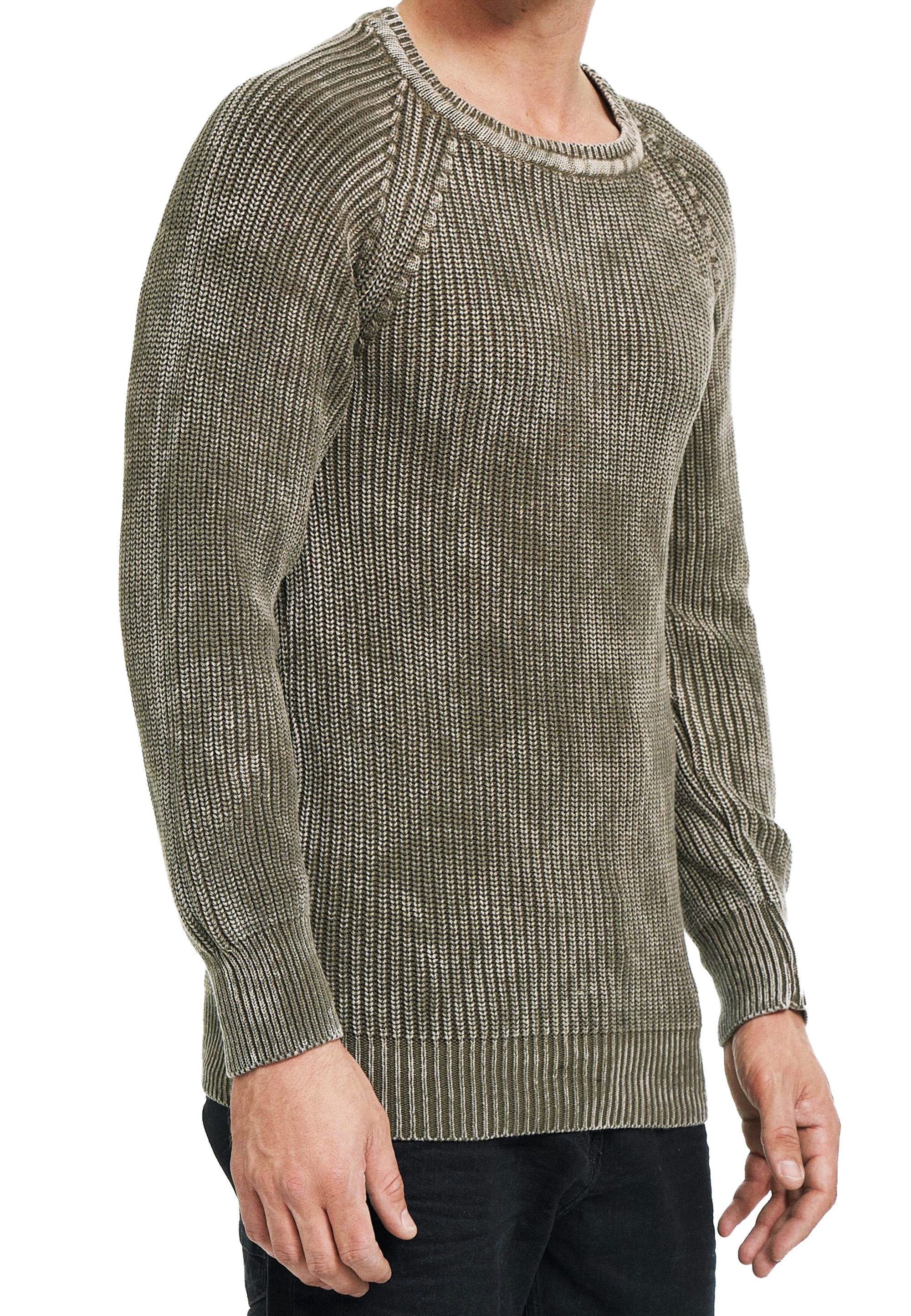 R-NEAL Rundhalspullover Streetwear Pullover Verwaschen im Oversized Look Grobstrick Pullover