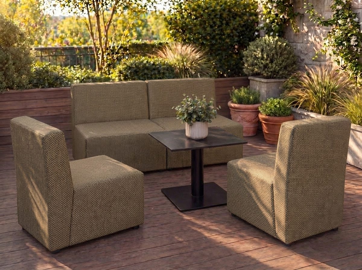 A&J MöbelLand GmbH Gartenlounge-Set Outdoor Lounge Set GOLD – Sofa und zwei Sessel, (Outdoor Lounge Set für Garten und Terrasse, 3-teiliges modernes Garten Lounge Set), Modernes Outdoor-Set mit hohem Komfort und wetterfestem Bezug