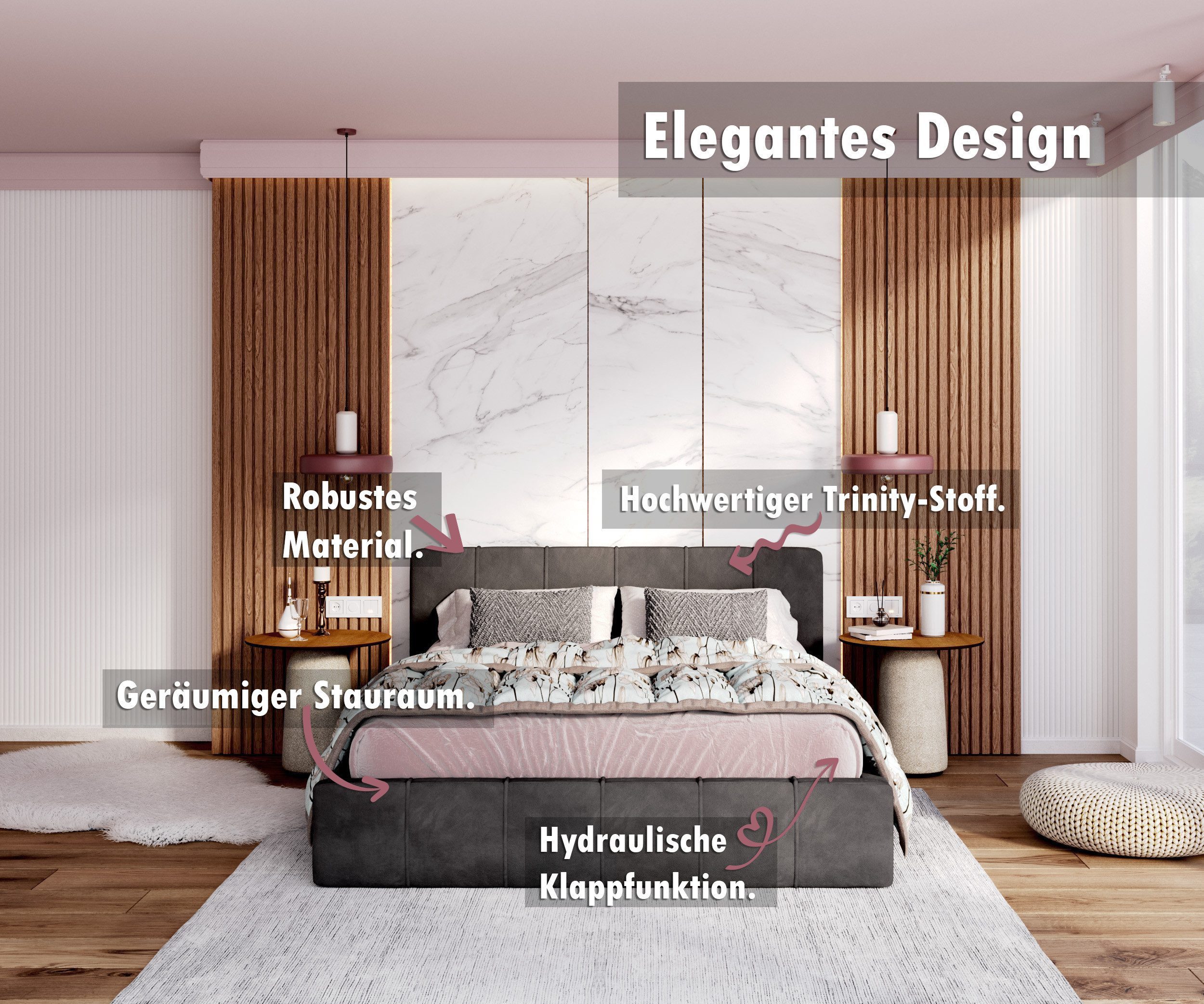 thematys Polsterbett Bett aus Velours Stauraumbett - TOPSELLER - MADE IN EU günstig online kaufen