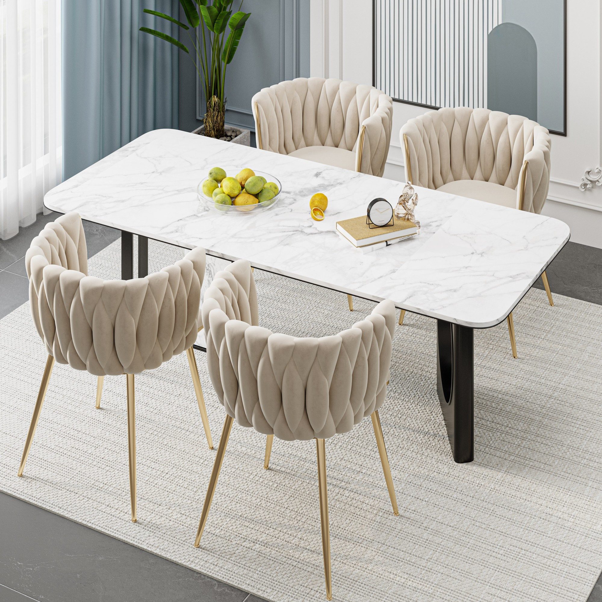 LVHOM Esszimmerstuhl Set mit runden Rückenlehne, Wohnzimmerstuhl aus Samt/L günstig online kaufen