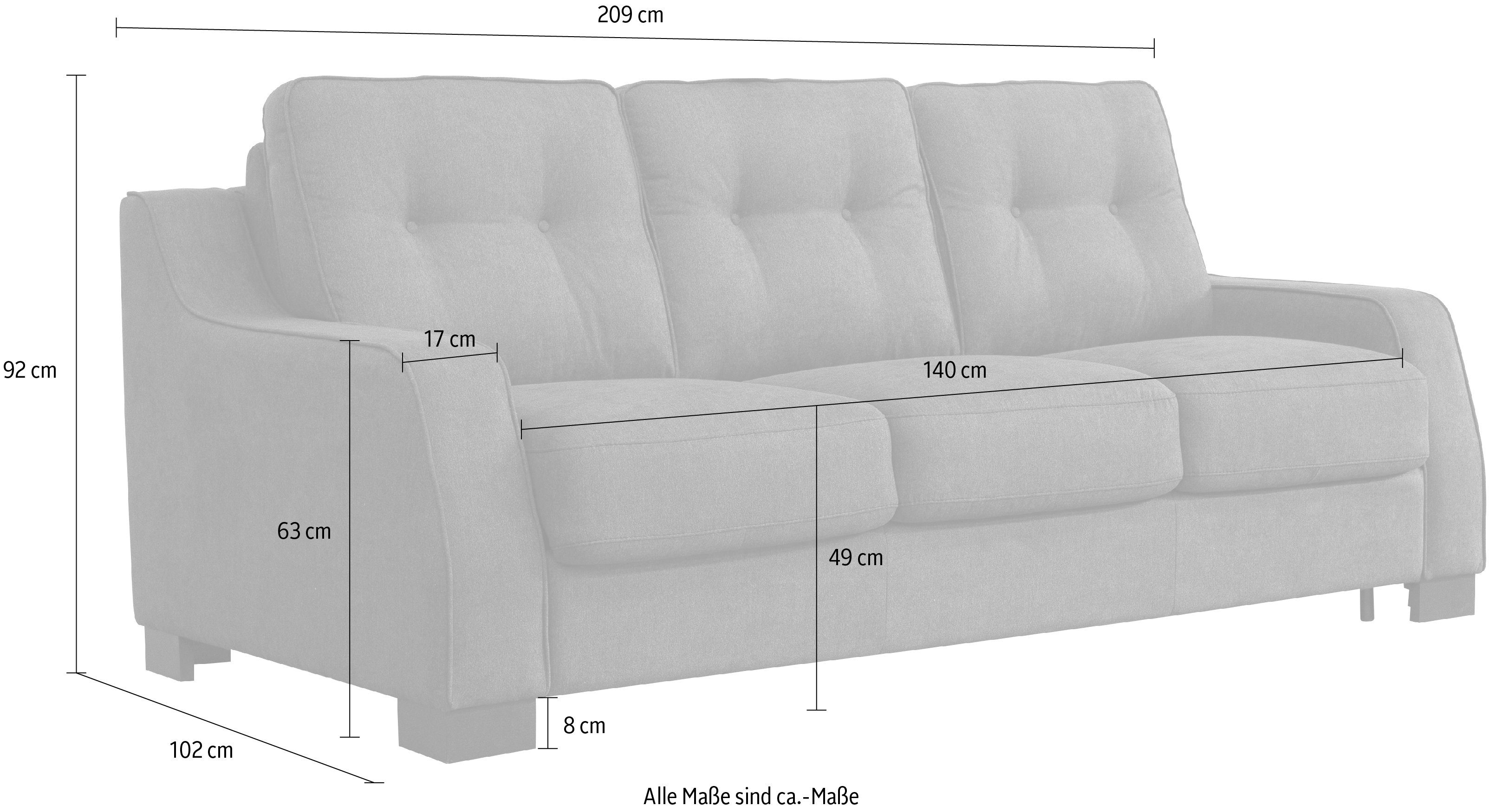 Matratze cm Metallgestell, Viareggio, dunkel klappbaren und Schlafsofa Italia Liegefläche grau inkl. Nias 140/207